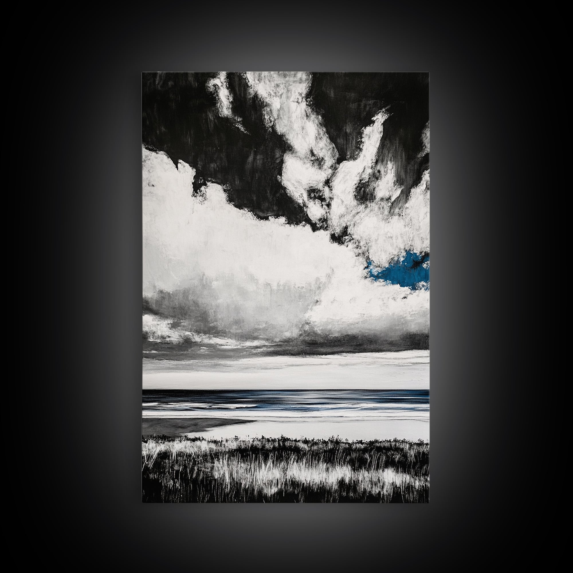Ocean Serenity, Coastal Wall Art, Minimalist Seascape, Beach House Decor, Monochrome Landscape, Tranquil View, Canvas Print