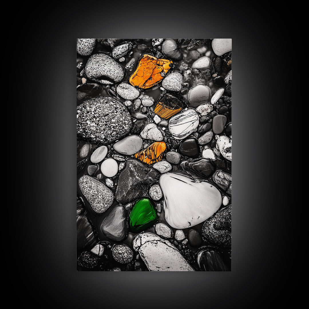 River Pebbles, nature-inspired art, stone texture decor, minimal wall art, earthy tones painting, framed canvas print, bathroom decor
