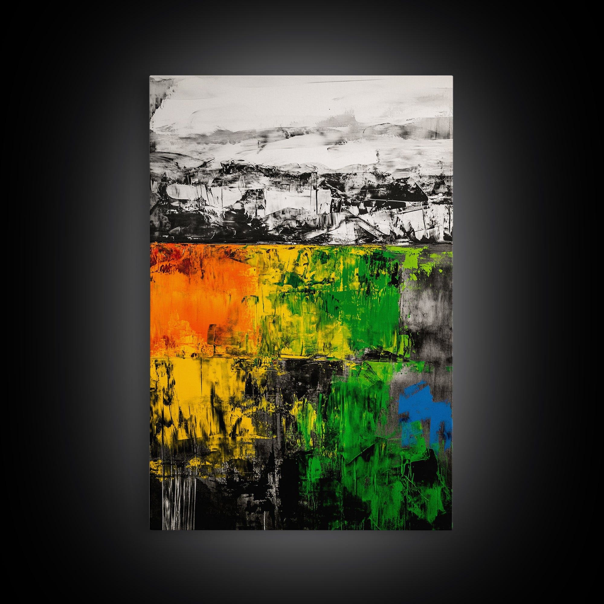 Bold Earthy Abstract, Green Yellow Orange, Framed Canvas Print, Rustic Wall Art, Living Room Decor, Textured Home Accent