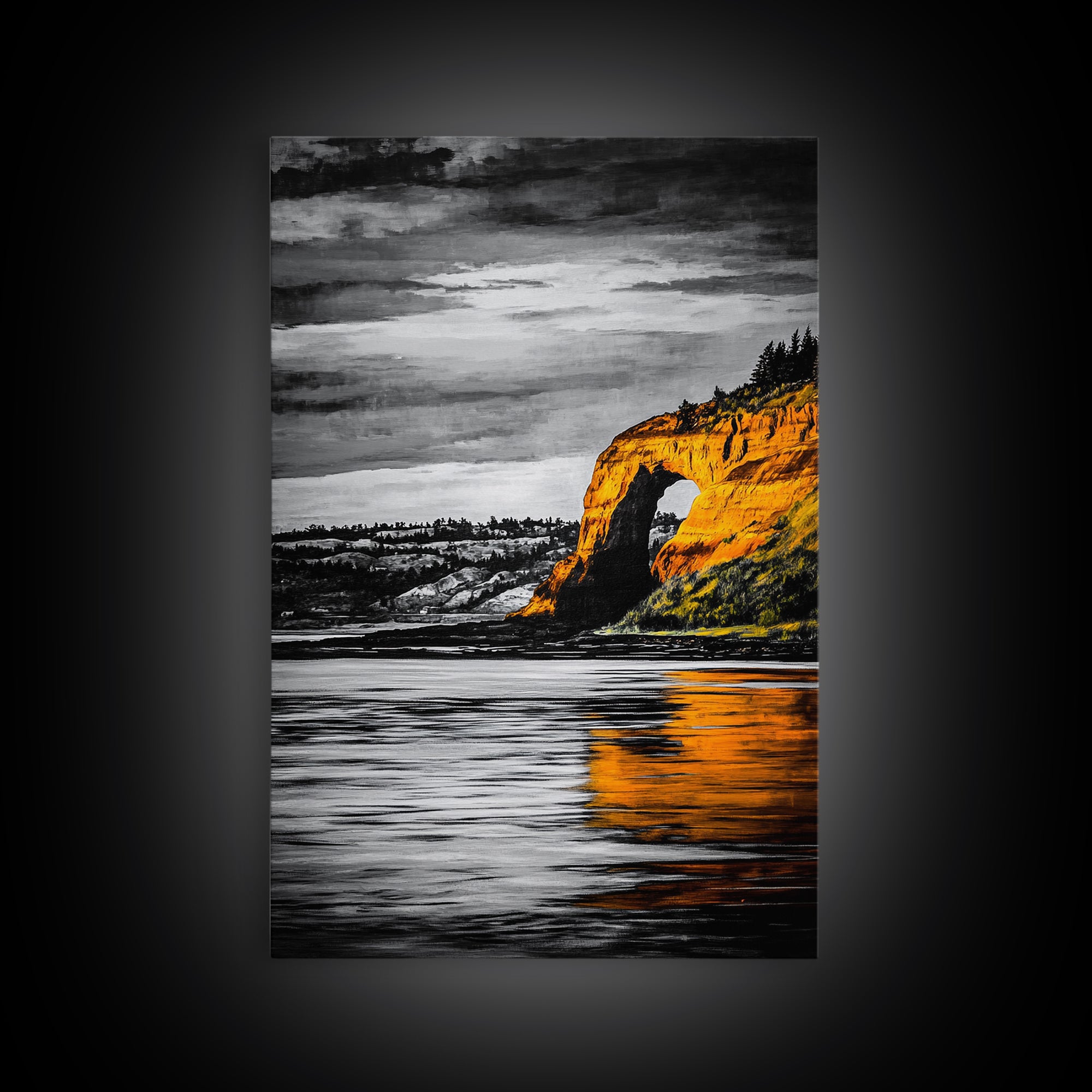 Coastal Arch, Ocean Canvas Print, Seascape Wall Art, Nautical Home Decor, Living Room Artwork, Black and White Landscape