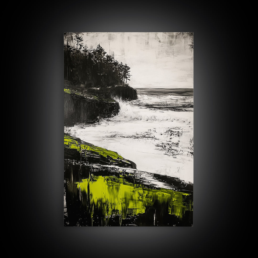 Coastal Cliffs, Ocean Waves, Seascape Art, Nature Wall Decor, Modern Coastal Print, Beach House Art, Framed Canvas Print, Living Room Art