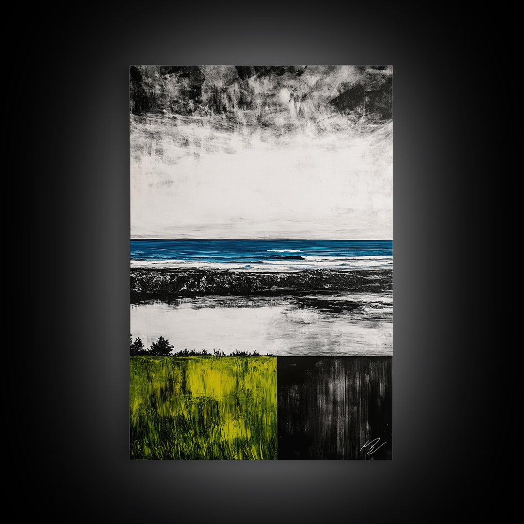 Ocean Horizon, Modern Seascape, Coastal Wall Art, Blue Waters, Black and White Art, Framed Canvas Print, Living Room Decor, Minimalist Art