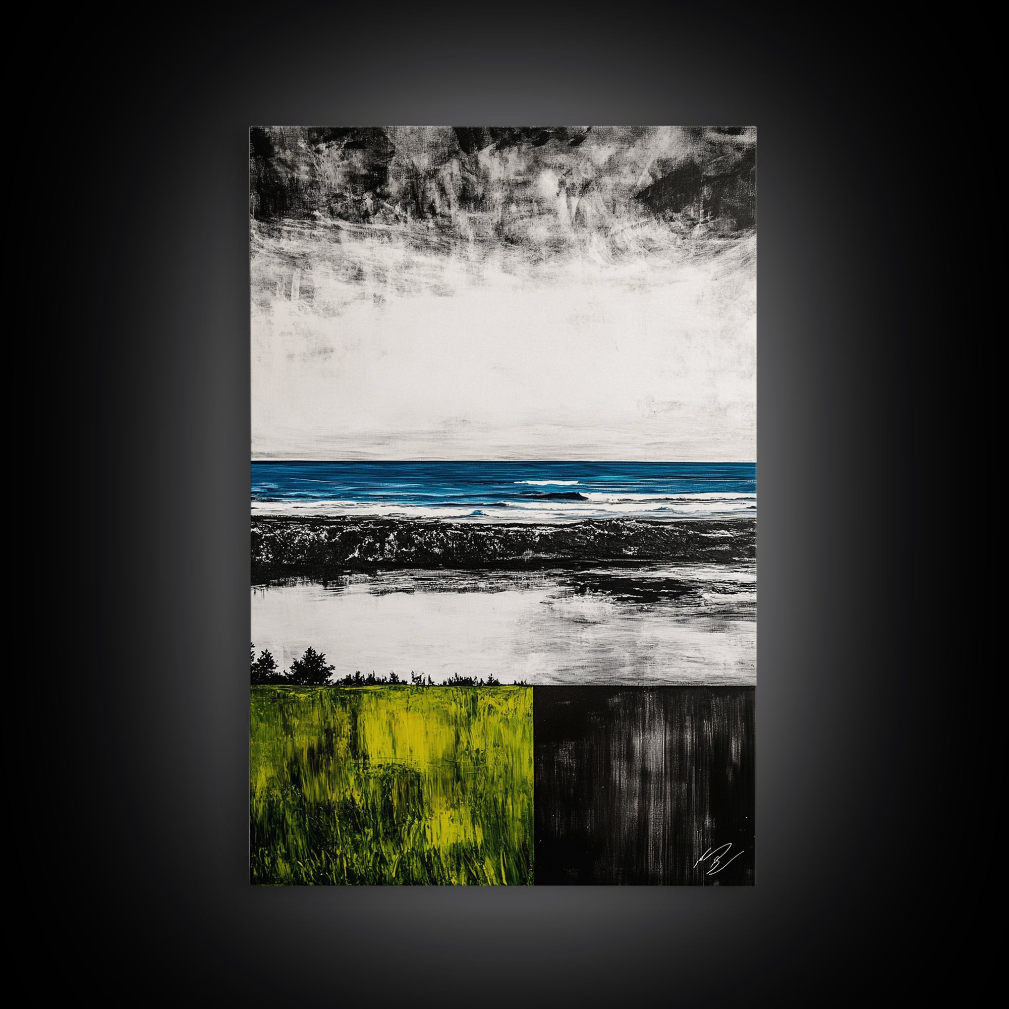 Ocean Horizon, Modern Seascape, Coastal Wall Art, Blue Waters, Black and White Art, Framed Canvas Print, Living Room Decor, Minimalist Art