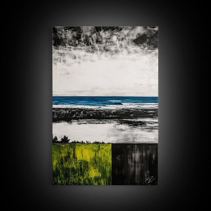 Ocean Horizon, Modern Seascape, Coastal Wall Art, Blue Waters, Black and White Art, Framed Canvas Print, Living Room Decor, Minimalist Art