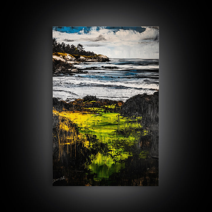 Coastal Serenity, Ocean Landscape Painting, Vibrant Nature Art, Beach House Decor, Framed Canvas Print, Modern Farmhouse or Bedroom Wall Art