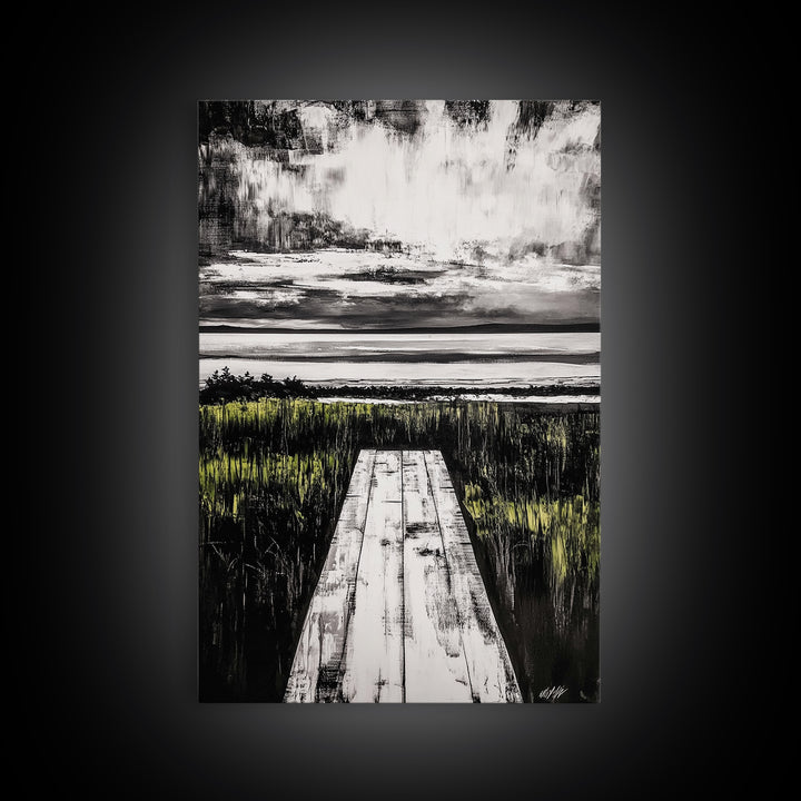 Pathway Beach Scene, Serene Coastal Art, Black and White Landscape, Modern Wall Decor, Relaxing Nature Framed Canvas Print, Office Art
