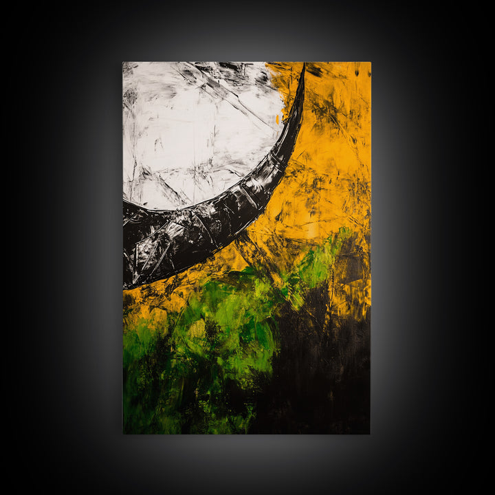 Abstract Horn, Black and Yellow Modern Painting, Bold Expressionist Art, Framed Canvas Print, Contemporary Office or Loft Wall Decor