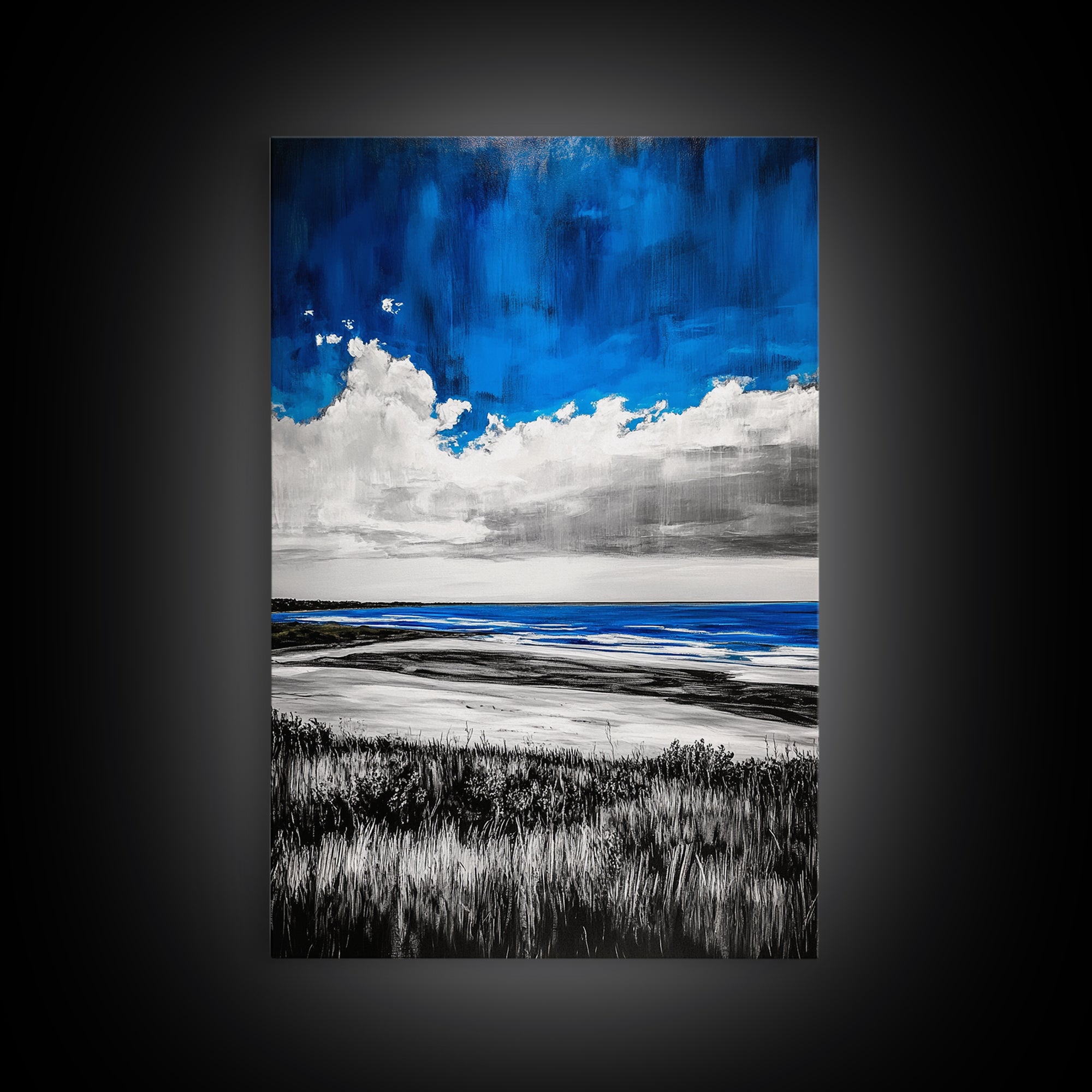 Blue Ocean, Coastal Wall Art, Beach House Decor, Minimalist Landscape, Nautical Aesthetic, Living Room Canvas Print, Ocean Lover Gift