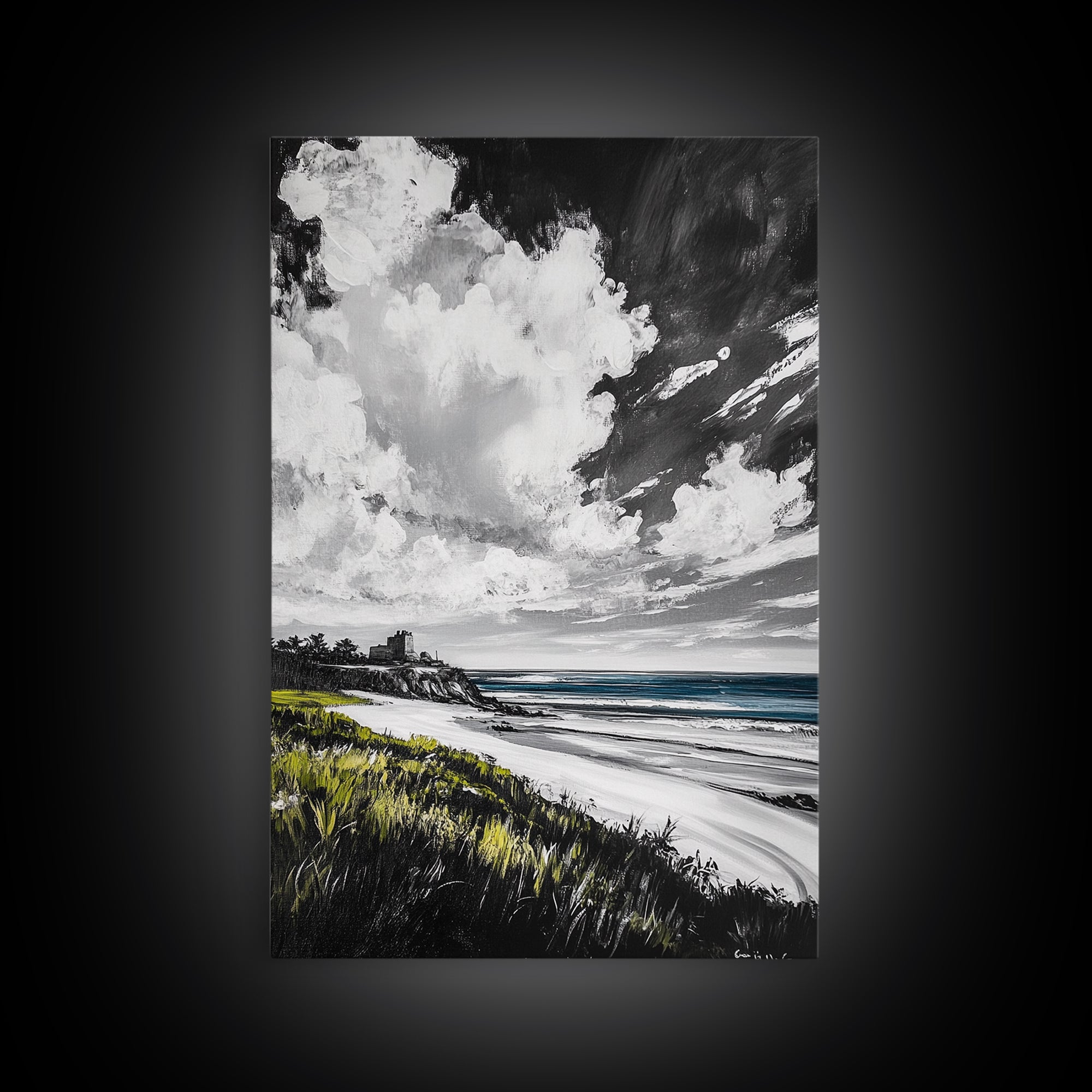 Castle View, Dramatic Seascape Art, Coastal Landscape Print, Nautical Decor, Ocean Lover Gift, Framed Canvas Print, Travel Aesthetic