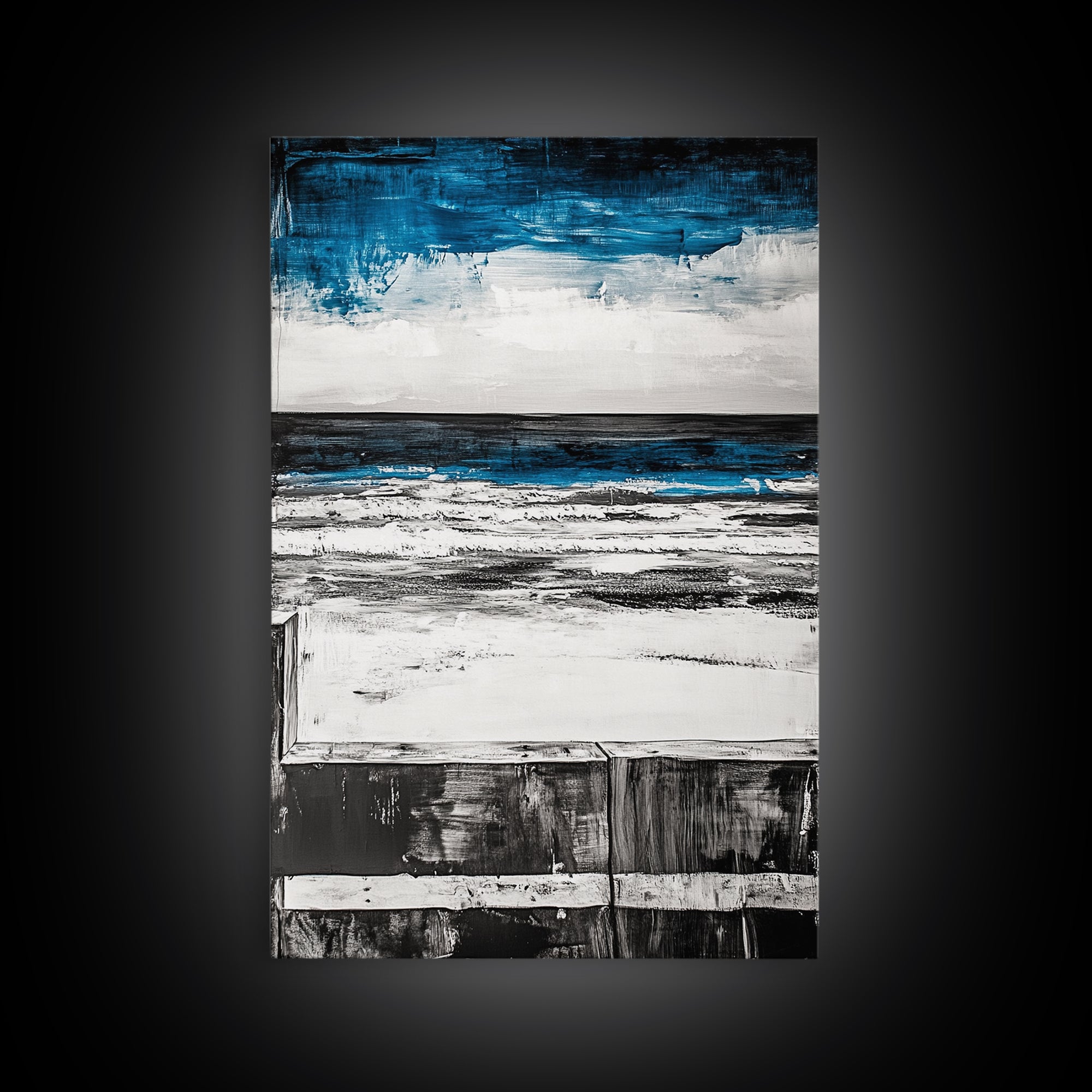 Ocean Horizon, Moody Sky Seascape, Coastal Art Print, Black and White Beach Decor, Modern Home Wall Art, Relaxing Framed Canvas Print