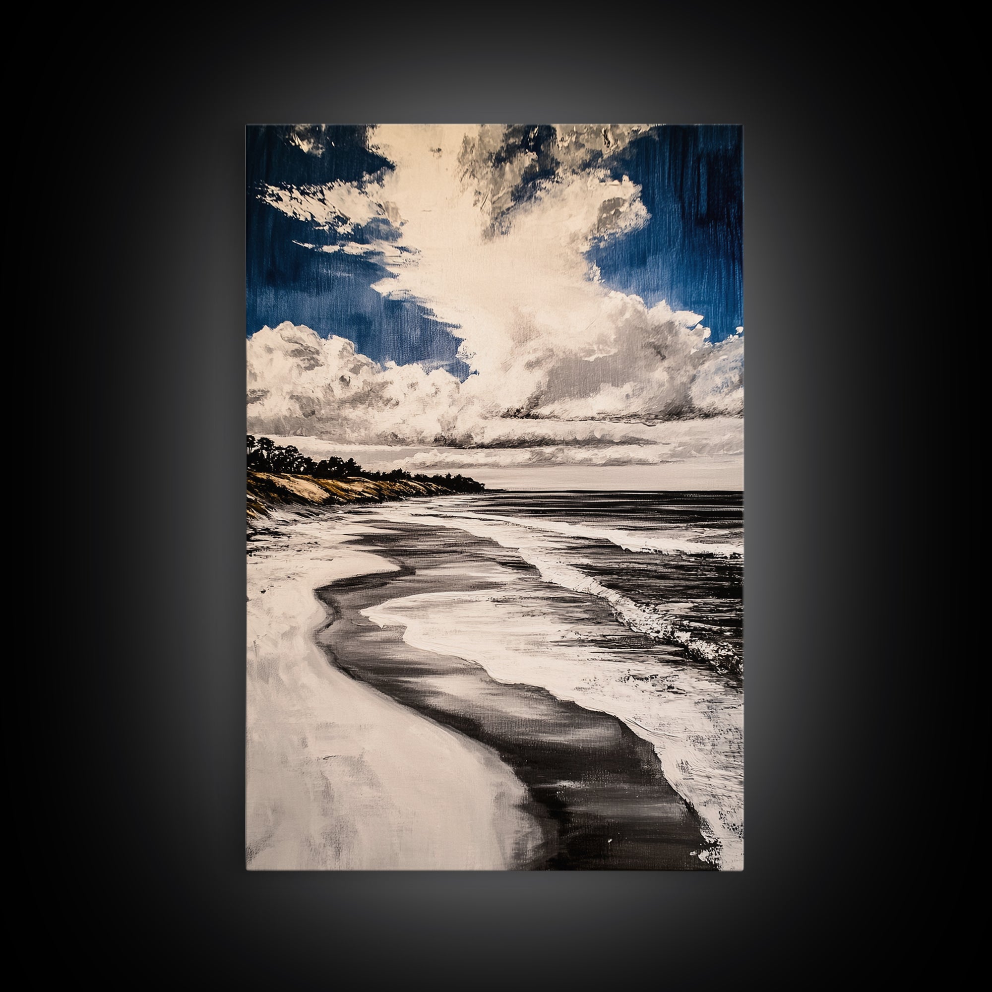 Rolling Waves, Serene Beach Wall Art, Coastal Home Decor, Nautical Aesthetic, Peaceful Ocean Print, Framed Canvas Print, Modern Seascape