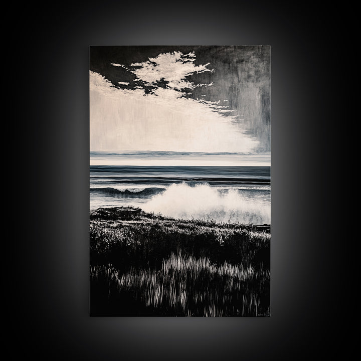 Black and White Ocean, Stormy Seascape, Dramatic Waves, Moody Wall Art, Coastal Home Decor, Canvas Print, Modern Beach House Art
