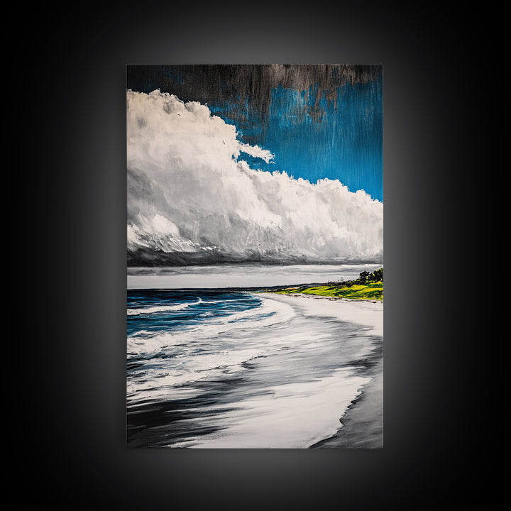 Beach Serenity, Coastal, Ocean Waves, Nature Art, Framed Canvas Print, Living Room Wall Art, Beach House Decor, Minimalist Landscape