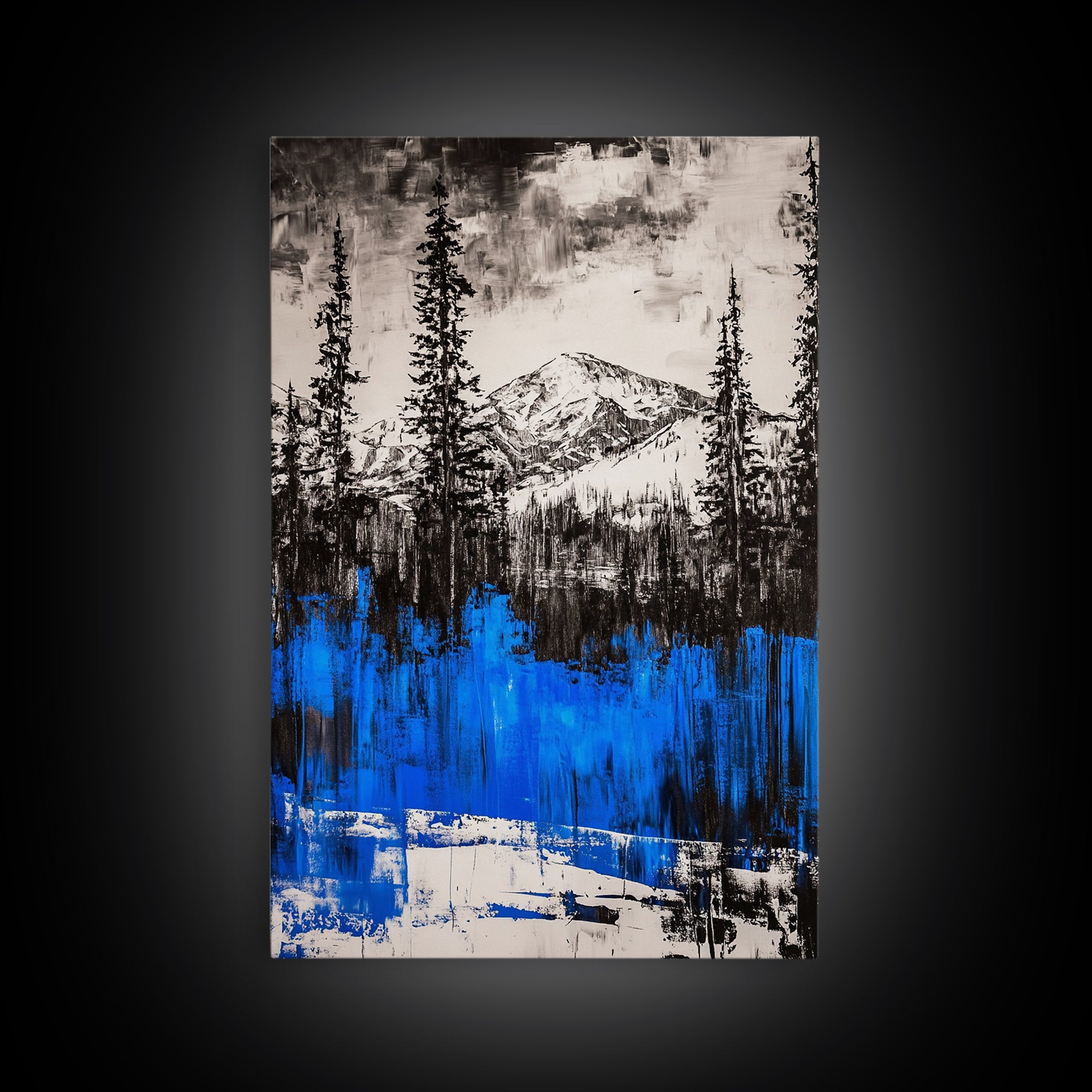 Mountain Wilderness, Winter Landscape, Blue Trees, Framed Canvas Print, Cabin Wall Art, Outdoor Lover Gift, Serene Nature Art