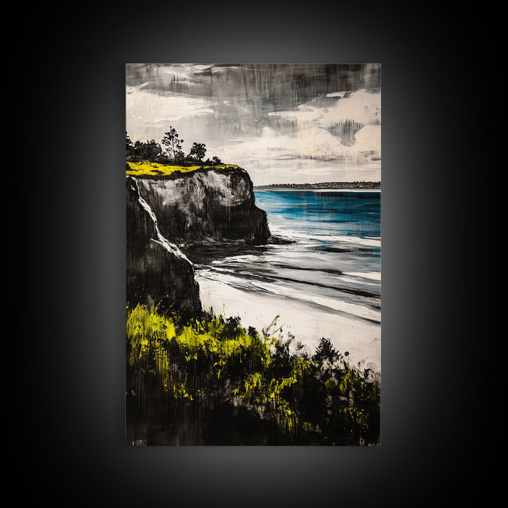 Cliffside View Landscape, Coastal Serenity, Seaside Painting, Nautical Wall Art, Nature Lovers Gift, Relaxing Decor, Framed Canvas Print