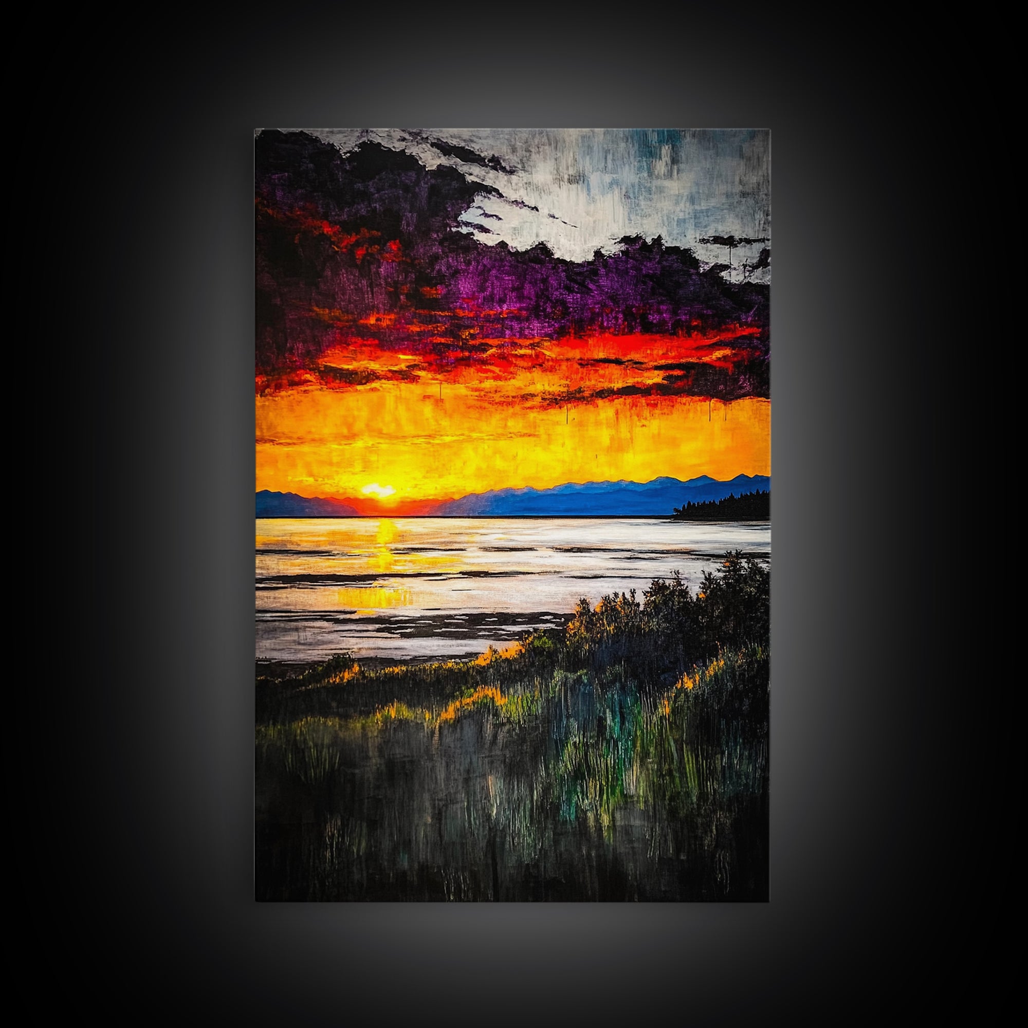 Beach Sunrise, Ocean View, Dramatic Skies, Framed Canvas Print, Large Wall Art, Coastal Home Decor, Serene Landscape, Modern Art