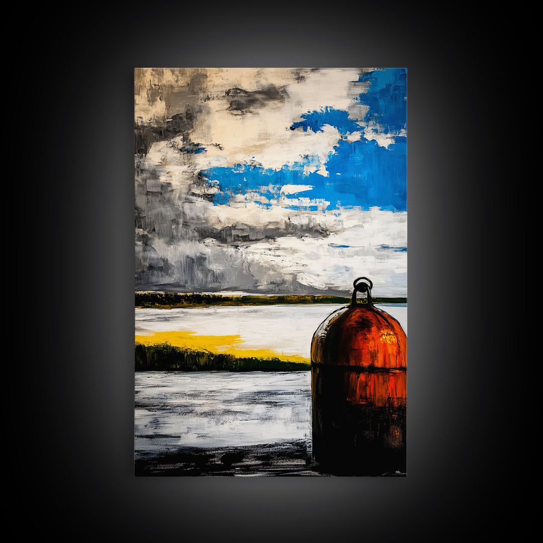 Nautical Buoy Art, Coastal Wall Print, Maritime Home Decor, Rustic Beach House Art, Ocean Themed Artwork, Living Room Framed Canvas Print