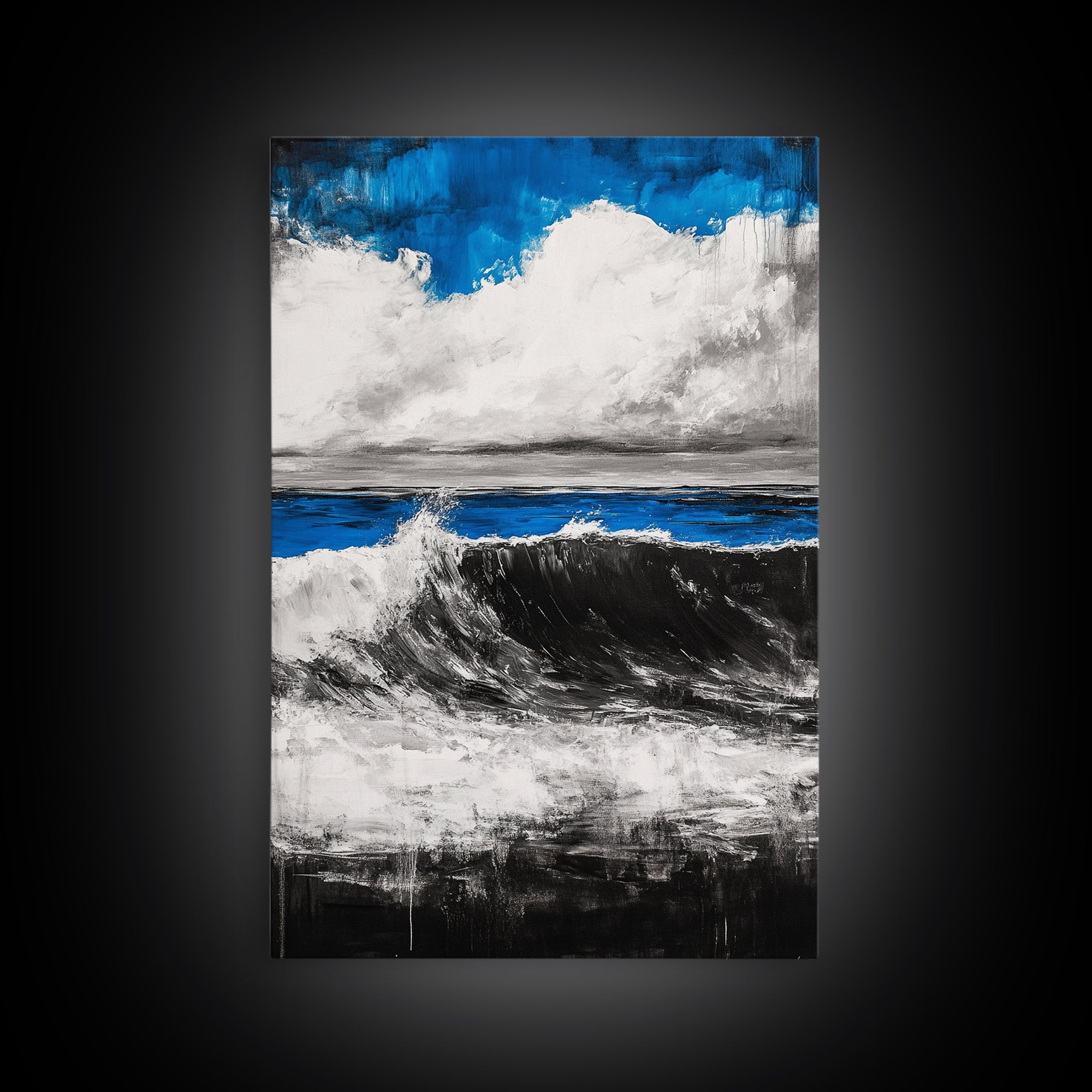 Ocean Wave Painting, Blue Seascape, Modern Coastal Art, Surfing Gift, Large Canvas Print, Beach House Decor, Living Room Wall Art