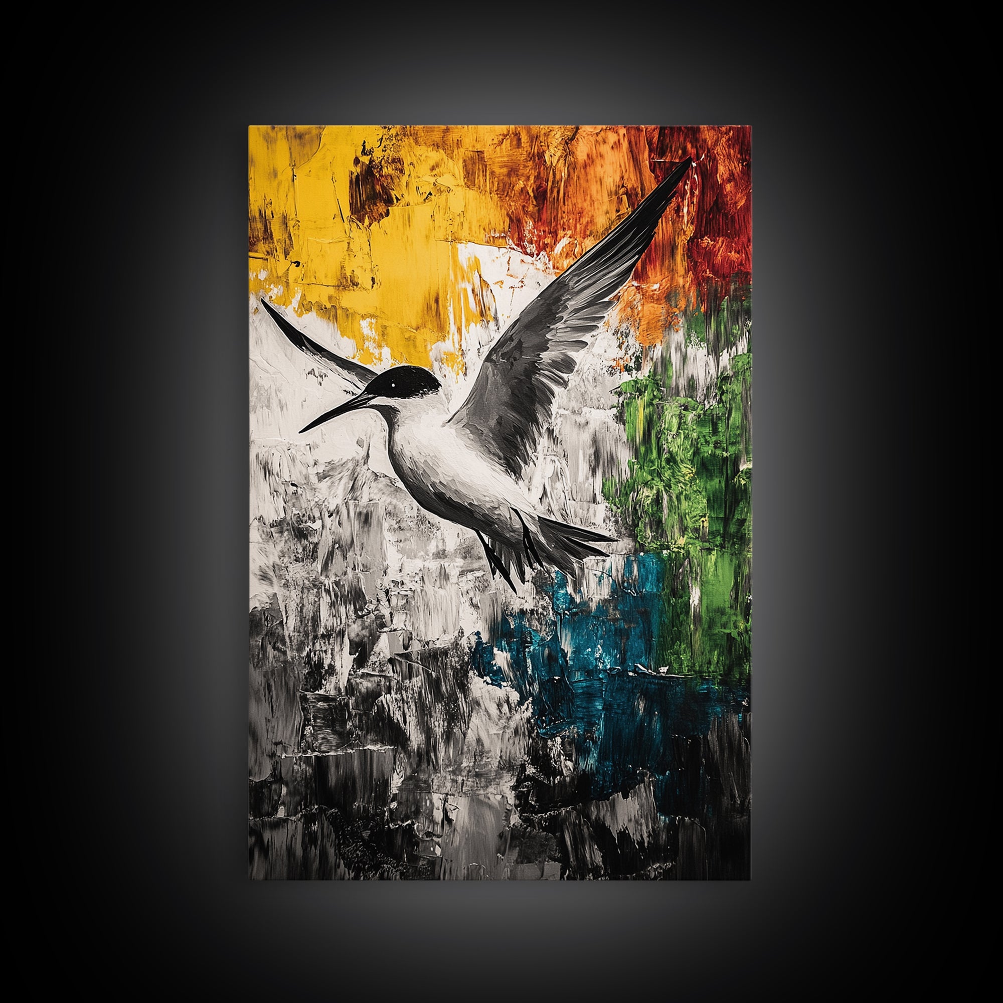 Abstract Bird, Colorful Nature Art, Modern Wildlife Painting, Coastal Framed Canvas Print, Boho Wall Art, Nature Lover Gift, Bedroom Decor