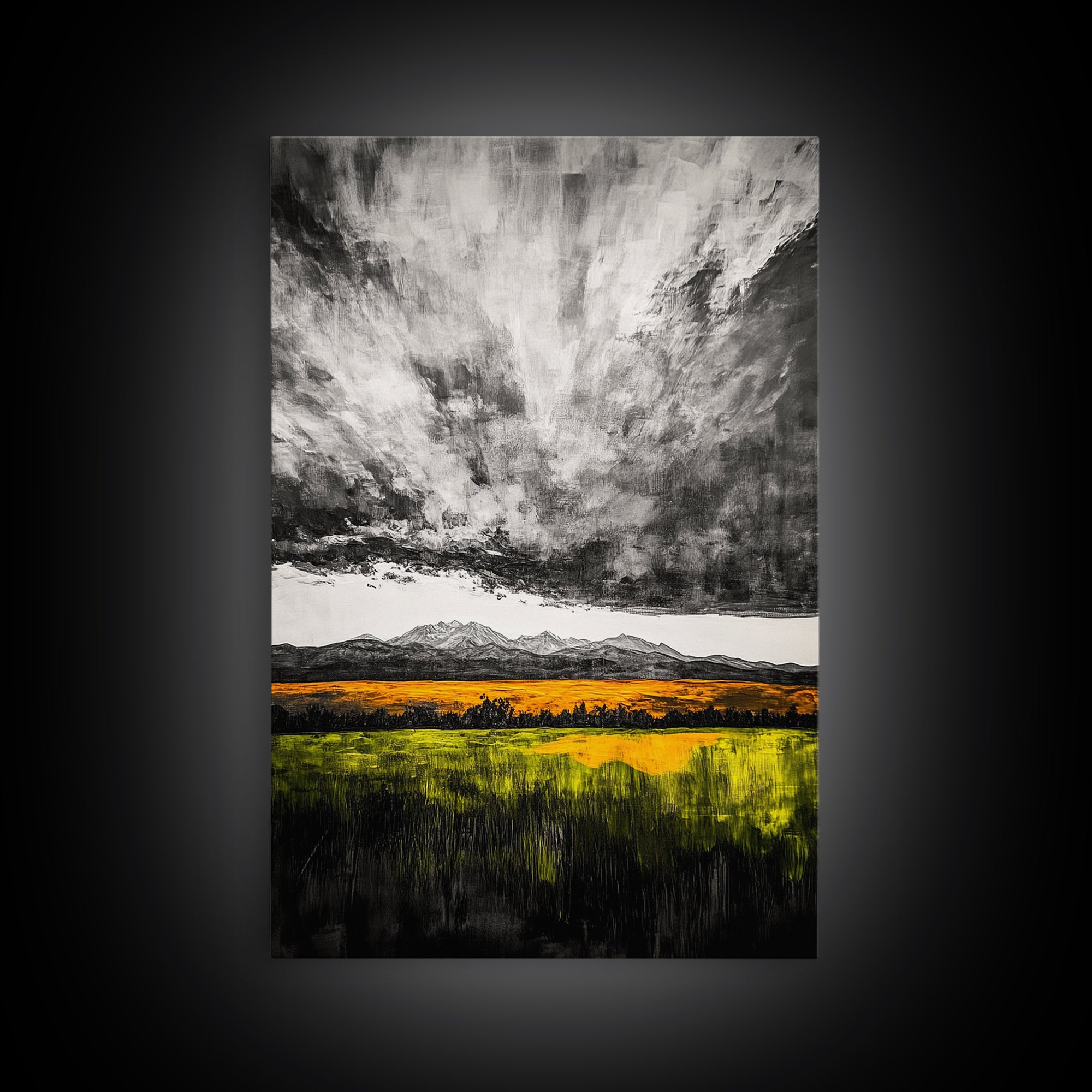 Dramatic Sky, Mountain Landscape, Autumn Wall Art, Golden Field Canvas Print, Rustic Home Decor, Modern Farmhouse Art, Large Wall Art