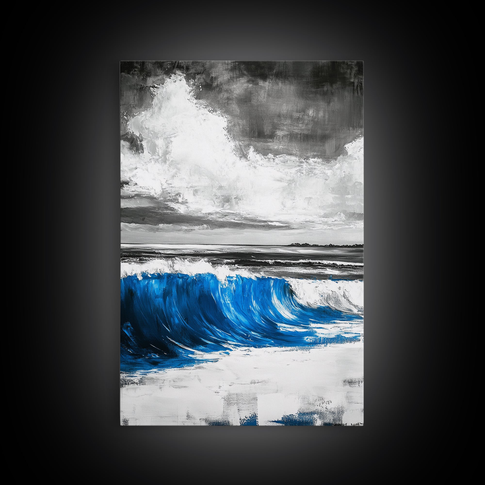 Blue Ocean Wave, Surfing Wall Art, Coastal Beach Print, Nautical Home Decor, Framed Canvas Print, Large Wall Art, Minimalist Seascape