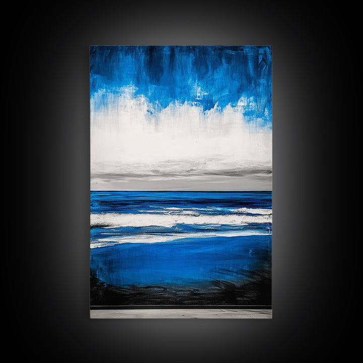 Abstract Seascape, Blue Horizon Art, Minimalist Ocean Painting, Coastal Living Room Decor, Large Framed Canvas Print, Modern Wall Art