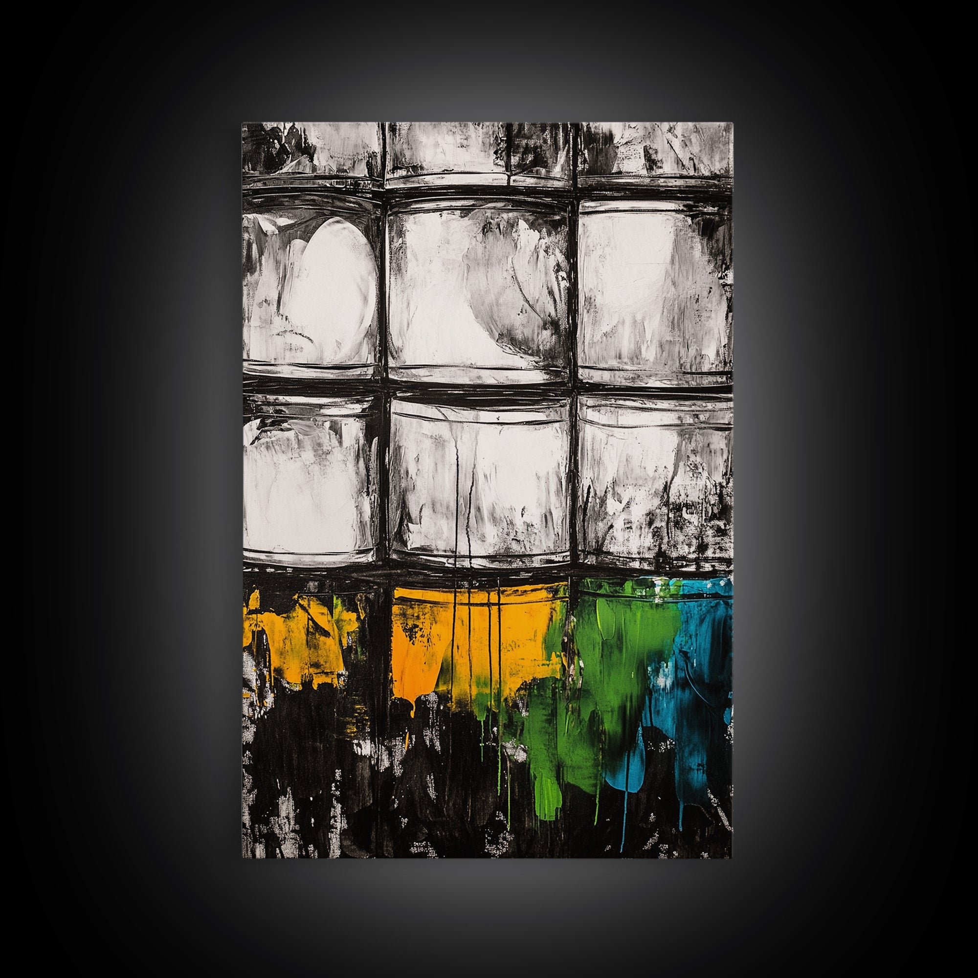 Abstract Windows, Modern Wall Art, Black and White Geometric Print, Industrial Home Decor, Framed Canvas Print, Contemporary Office Art