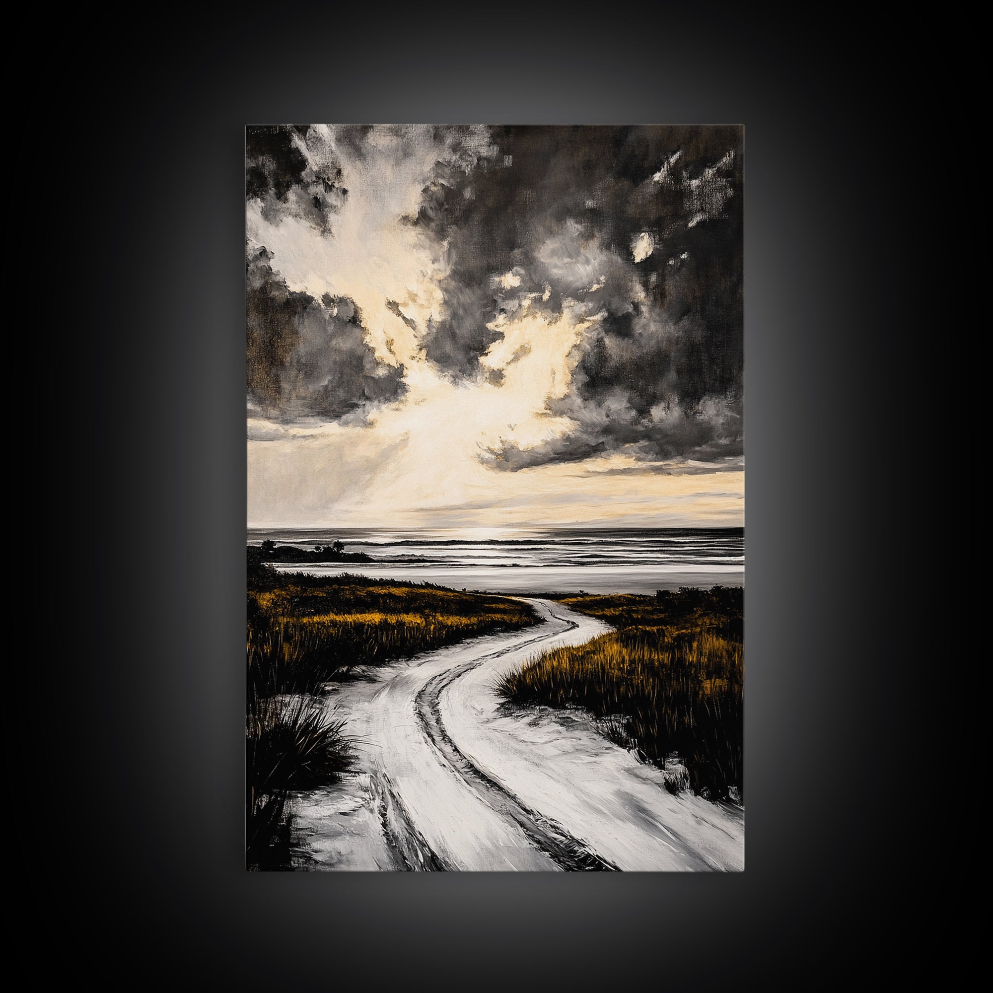 Coastal Sunset, Beach Landscape, Framed Canvas Print, Serene Ocean Art, Golden Hour Painting, Nature Wall Art, Boho Bedroom Decor