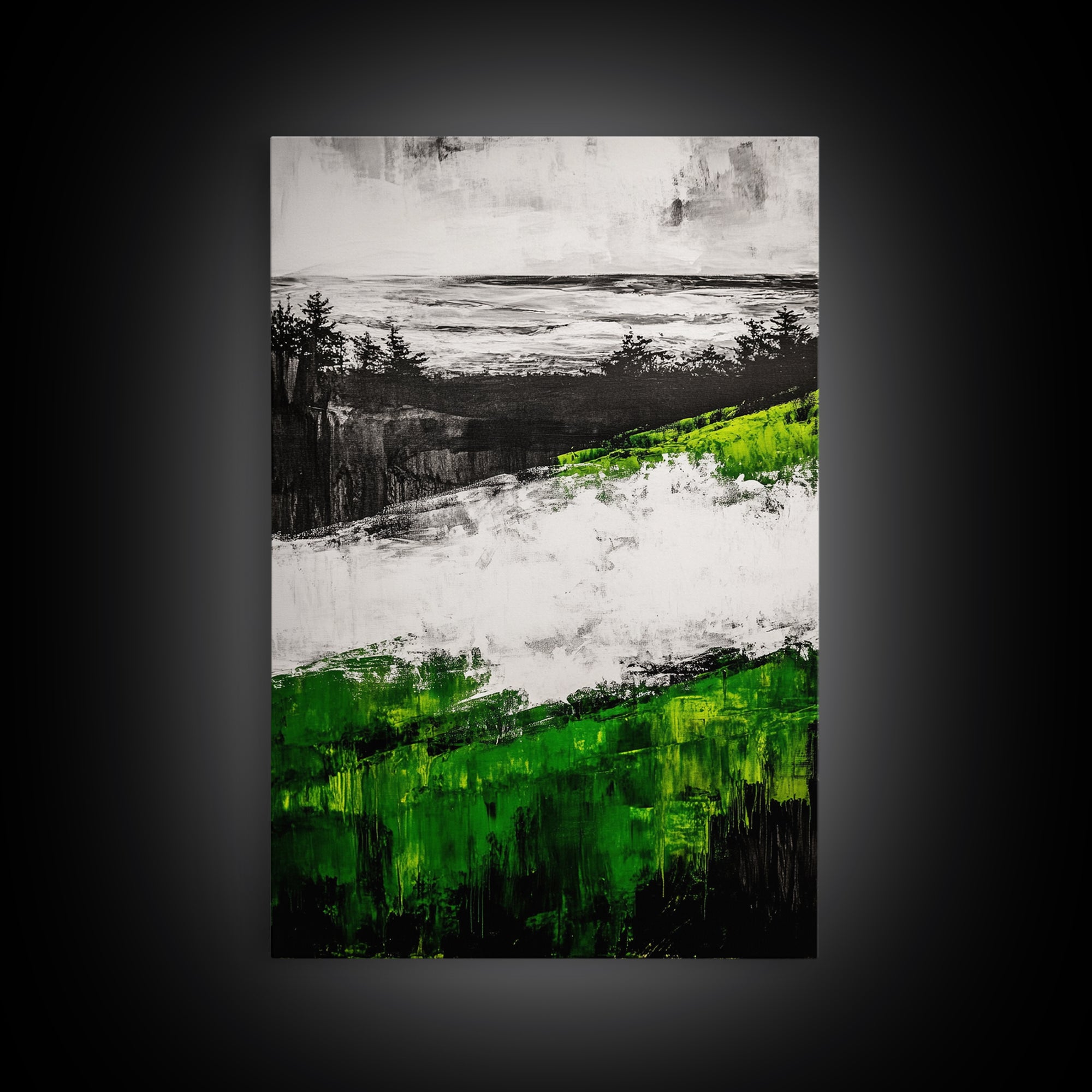 Coastal Cliffs, Ocean Landscape Art, Green Hills Painting, Nature Decor, Outdoor Wall Art, Minimalist Home Print, Framed Canvas Print