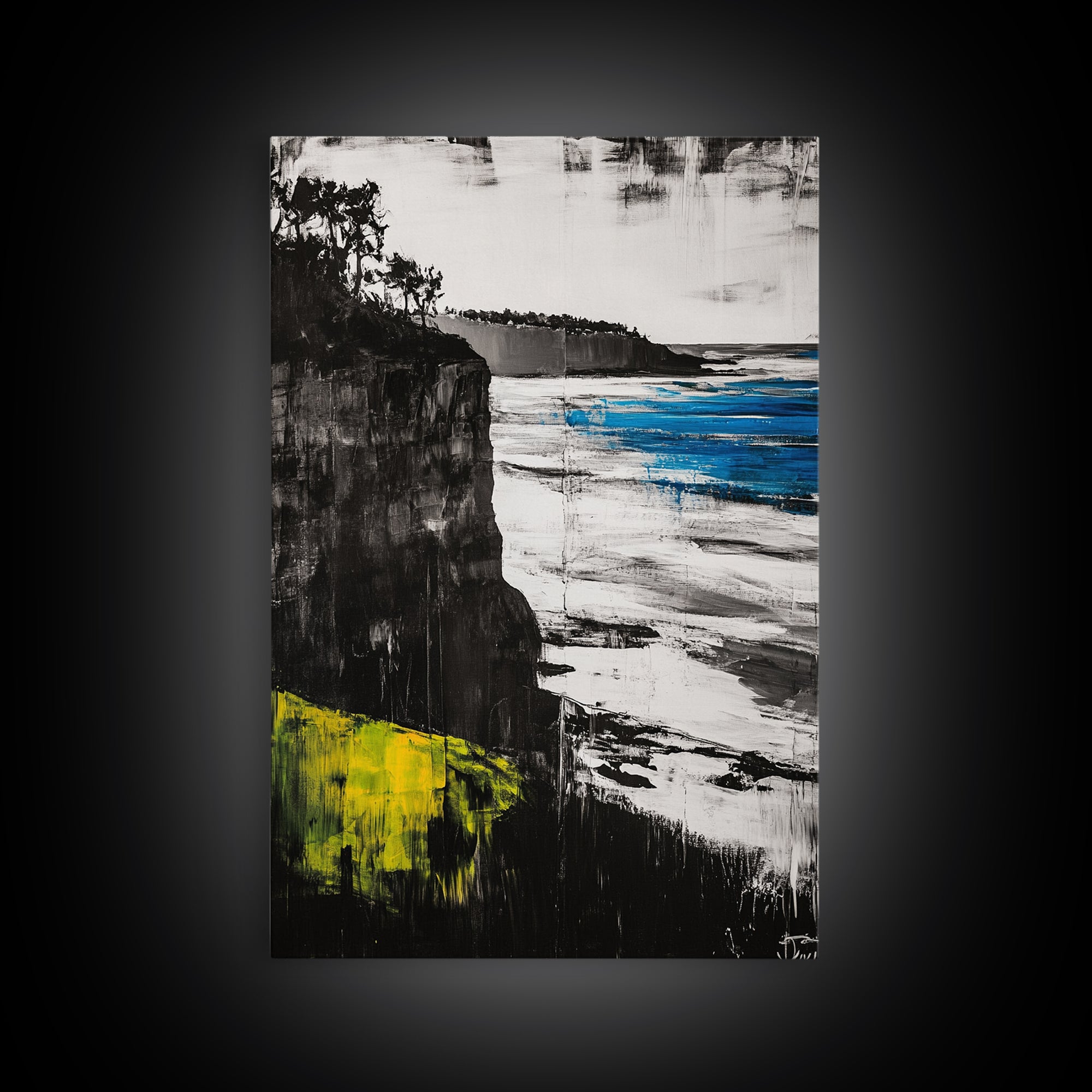 Cliffside View, Ocean Landscape, Modern Coastal Canvas Print, Beach House Wall Art, Black and White Decor, Contemporary Artwork