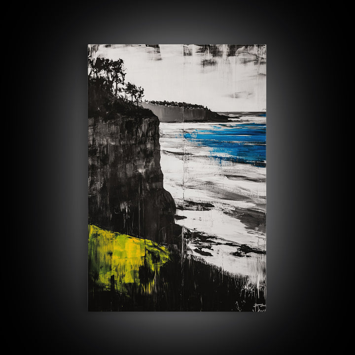 Cliffside View, Ocean Landscape, Modern Coastal Canvas Print, Beach House Wall Art, Black and White Decor, Contemporary Artwork