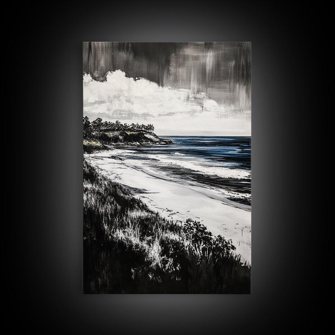Ocean View, Coastal Landscape, Blue Wave, Framed Canvas Print, Beach House Decor, Modern Wall Art, Minimalist Seascape, Large Wall Art
