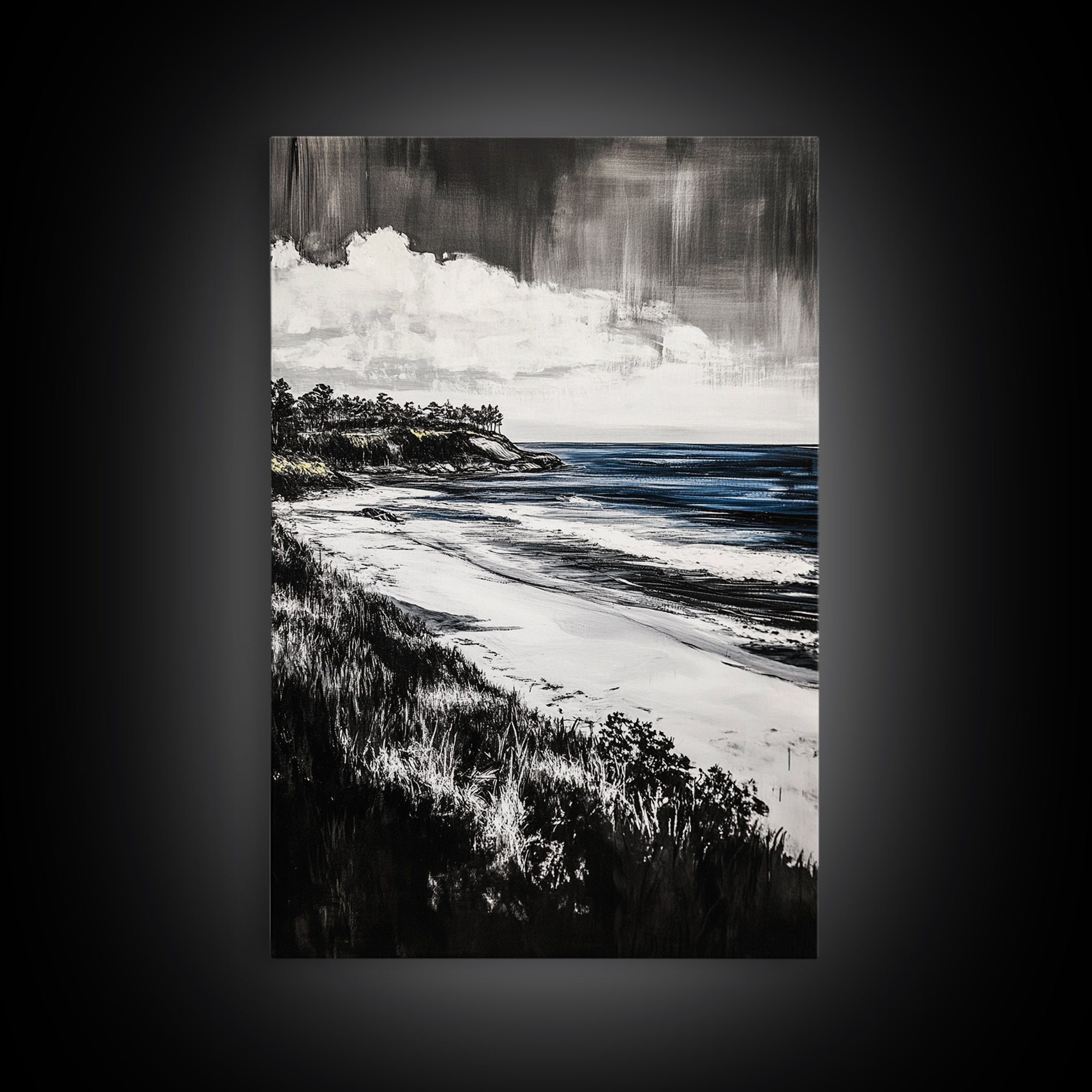 Ocean View, Coastal Landscape, Blue Wave, Framed Canvas Print, Beach House Decor, Modern Wall Art, Minimalist Seascape, Large Wall Art