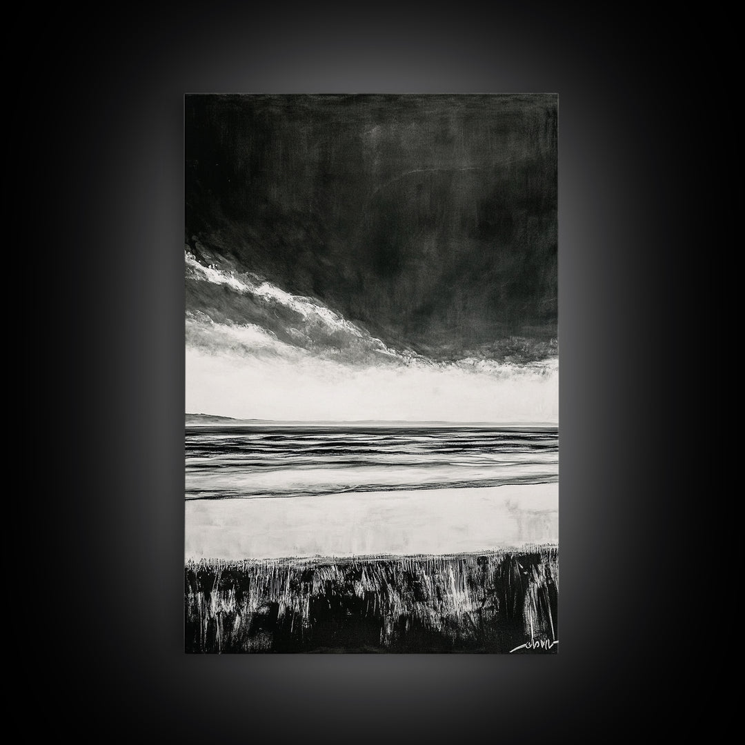 Dark Sky, Ocean Storm, Dramatic Seascape, Canvas Print, Moody Wall Art, Modern Coastal Decor, Nautical Painting, Living Room Art