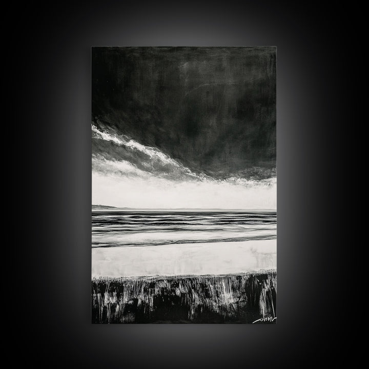 Dark Sky, Ocean Storm, Dramatic Seascape, Canvas Print, Moody Wall Art, Modern Coastal Decor, Nautical Painting, Living Room Art
