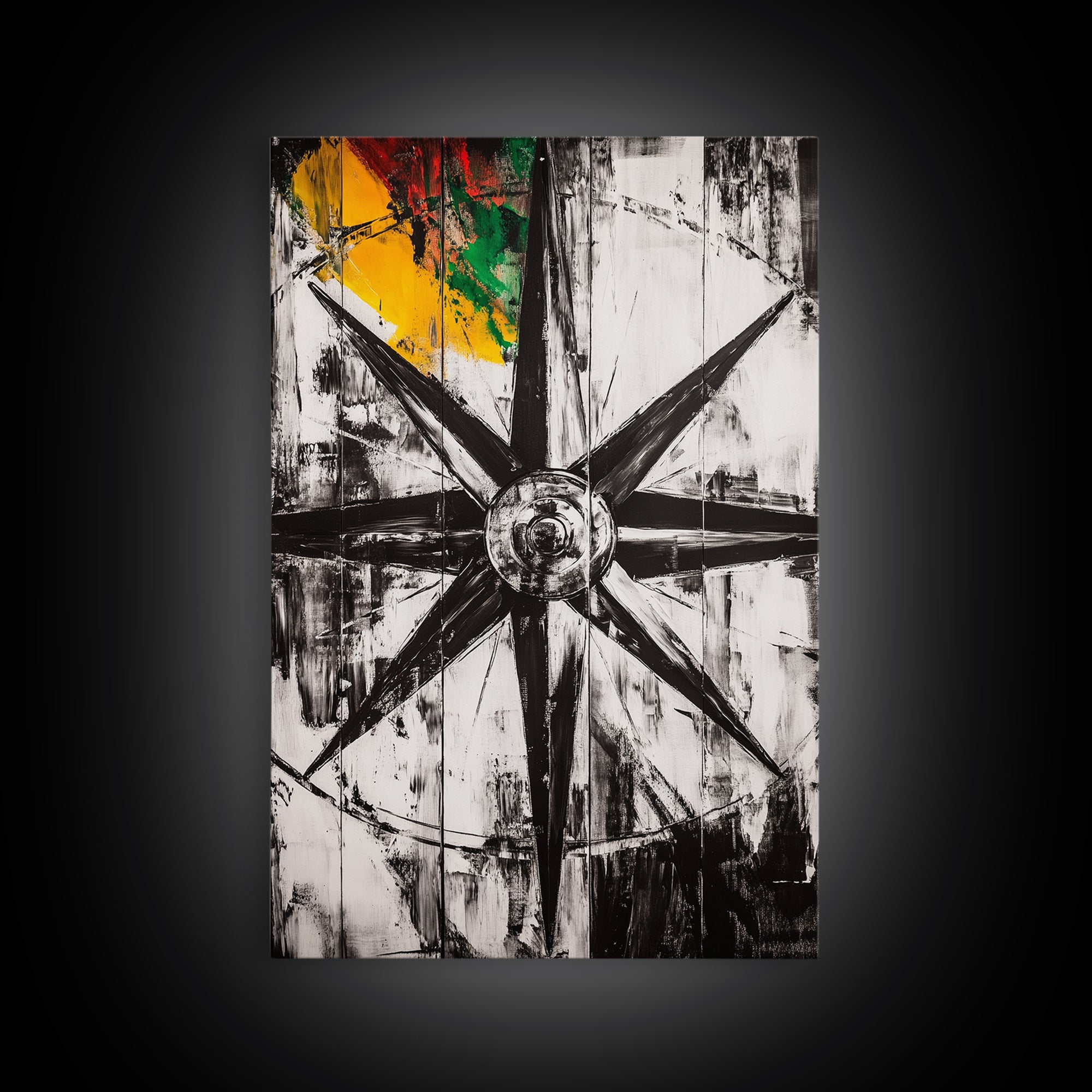 Compass Rose, Nautical Symbol, Abstract Design, Canvas Print, Black and White Art, Coastal Wall Decor, Modern Minimalist Artwork