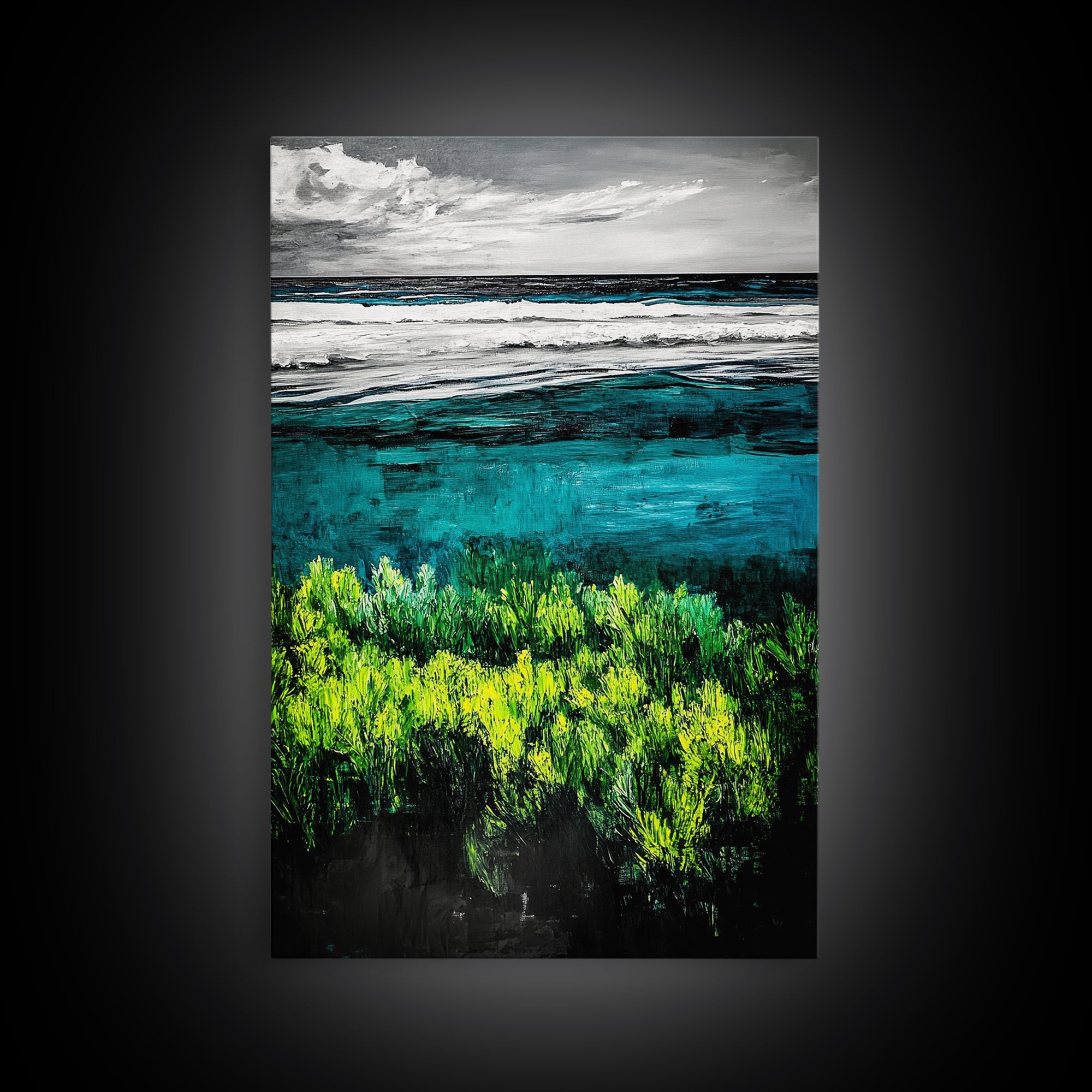 Ocean Landscape Art, Coastal Wall Print, Beach House Decor, Nature Inspired Art, Living Room Art, Minimalist Seascape, Framed Canvas Print