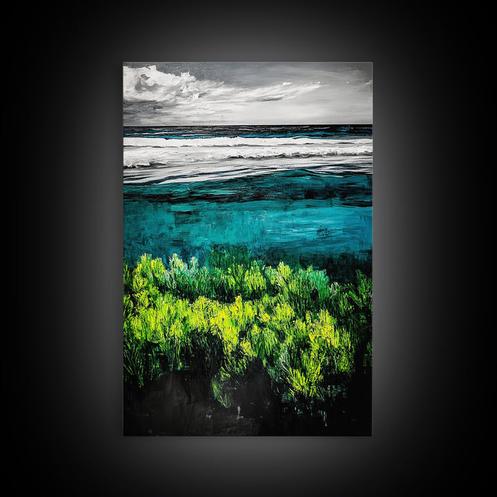 Ocean Landscape Art, Coastal Wall Print, Beach House Decor, Nature Inspired Art, Living Room Art, Minimalist Seascape, Framed Canvas Print