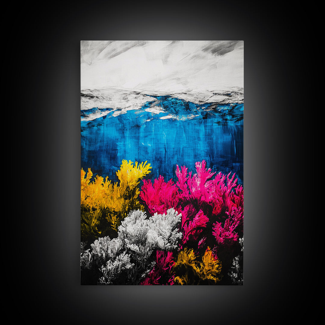 Coral Reef Print, Underwater Ocean Art, Coastal Wall Decor, Vibrant Marine Art, Nautical Wall Art, Beach House Decor, Framed Canvas Print