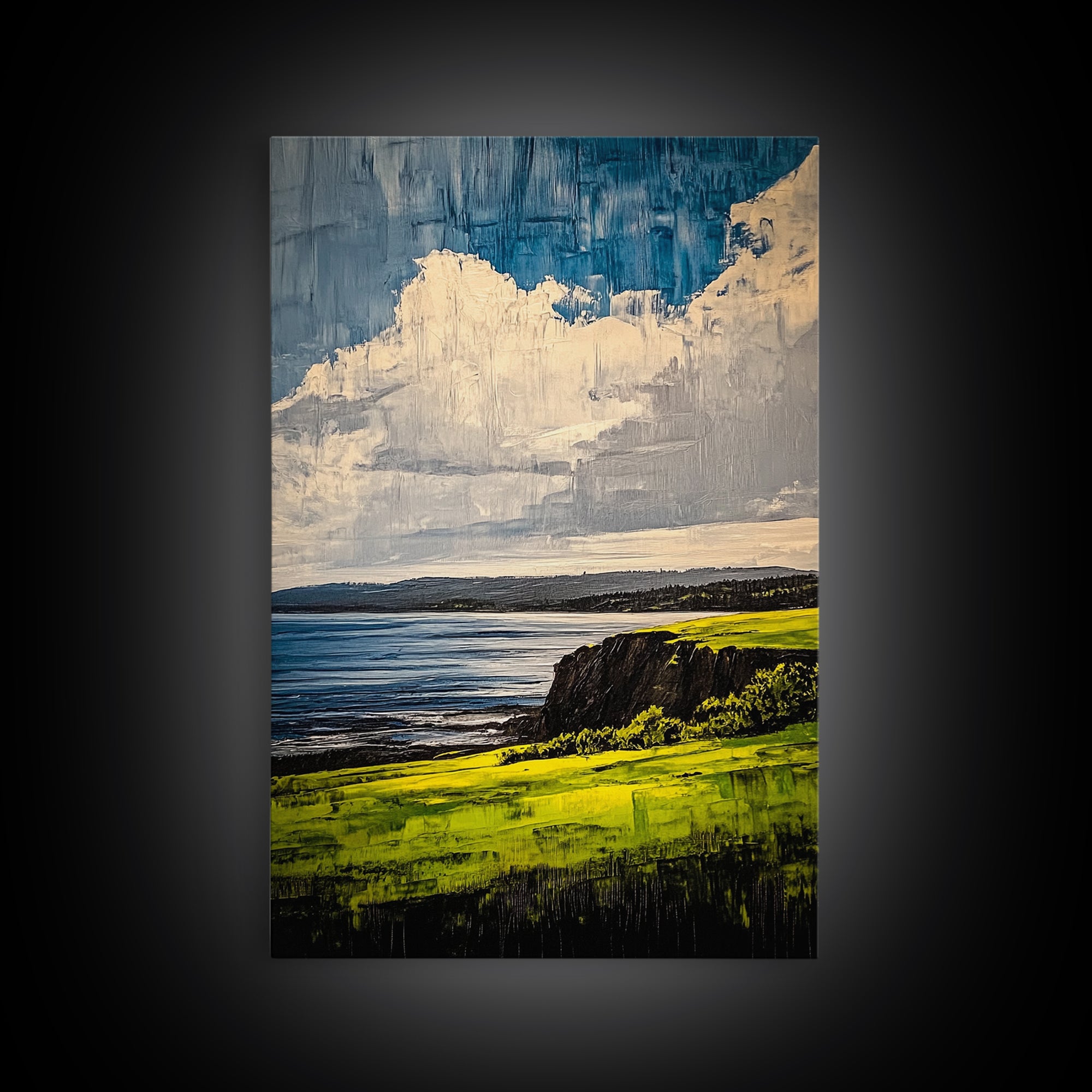 Coastal Cliff Art, Ocean View Print, Nature Landscape Decor, Tranquil Wall Art, Serene Scenery Print, Living Room Art, Framed Canvas Print