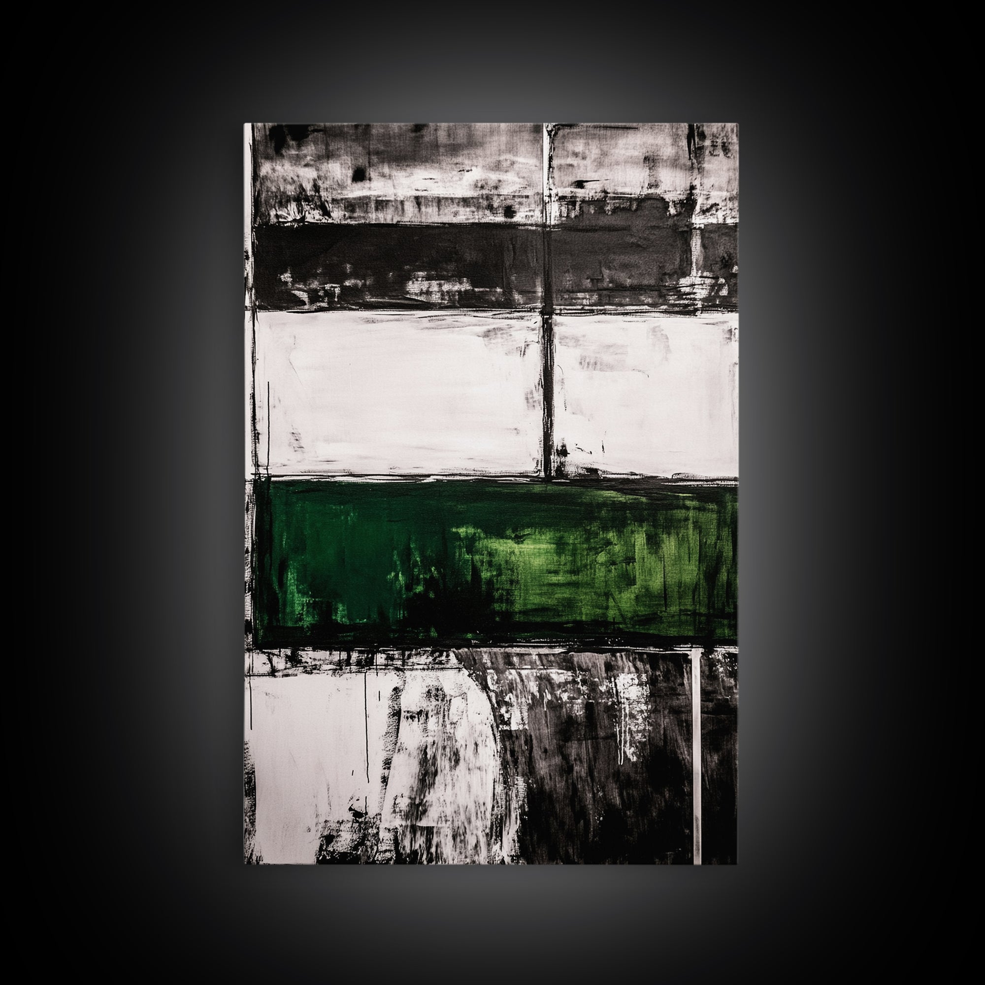 Abstract Art, Black White Green, Modern Wall Decor, Industrial Office Art, Geometric Painting, Contemporary Home Decor, Framed Canvas Print