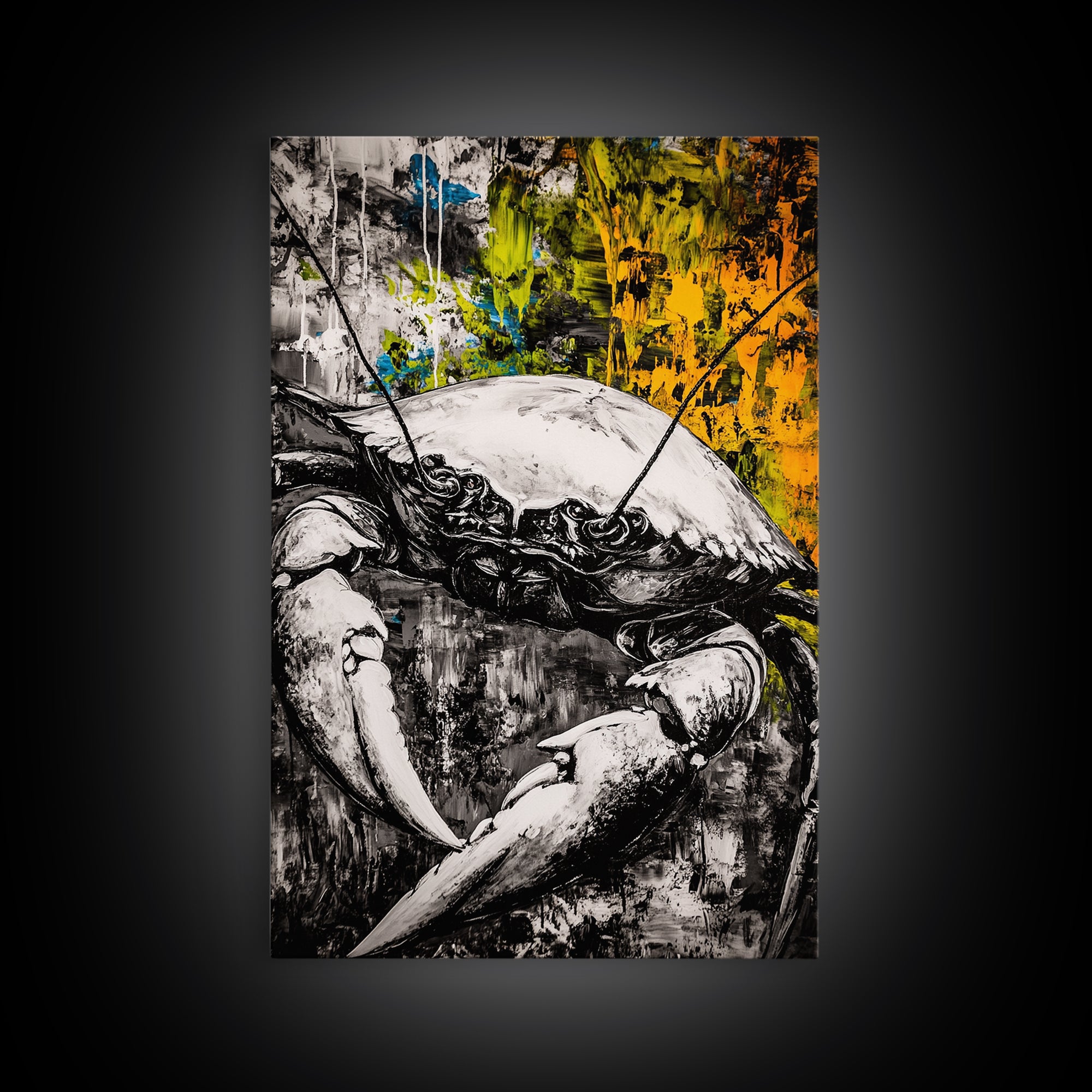 Crab Wall Art, Nautical Coastal Print, Monochrome Decor, Rustic Beach House Art, Marine Illustration, Kitchen Art, Framed Canvas Print