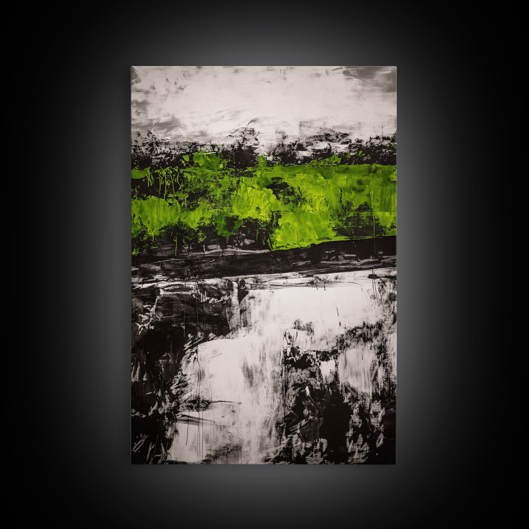 Abstract Art, Green and Black Print, Bold Nature Inspired Decor, Contemporary Wall Art, Modern Home Aesthetic, Framed Canvas Print