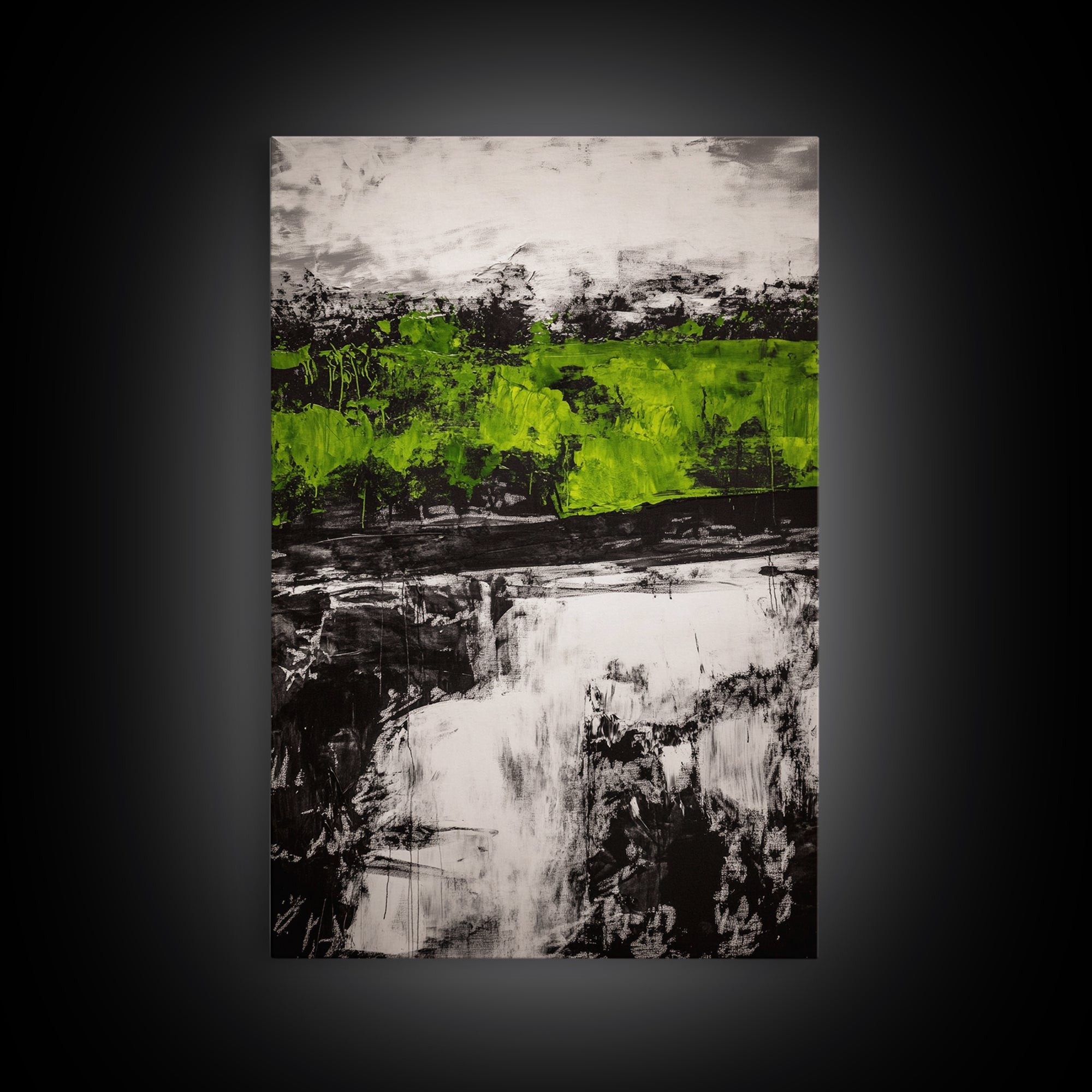 Abstract Art, Green and Black Print, Bold Nature Inspired Decor, Contemporary Wall Art, Modern Home Aesthetic, Framed Canvas Print