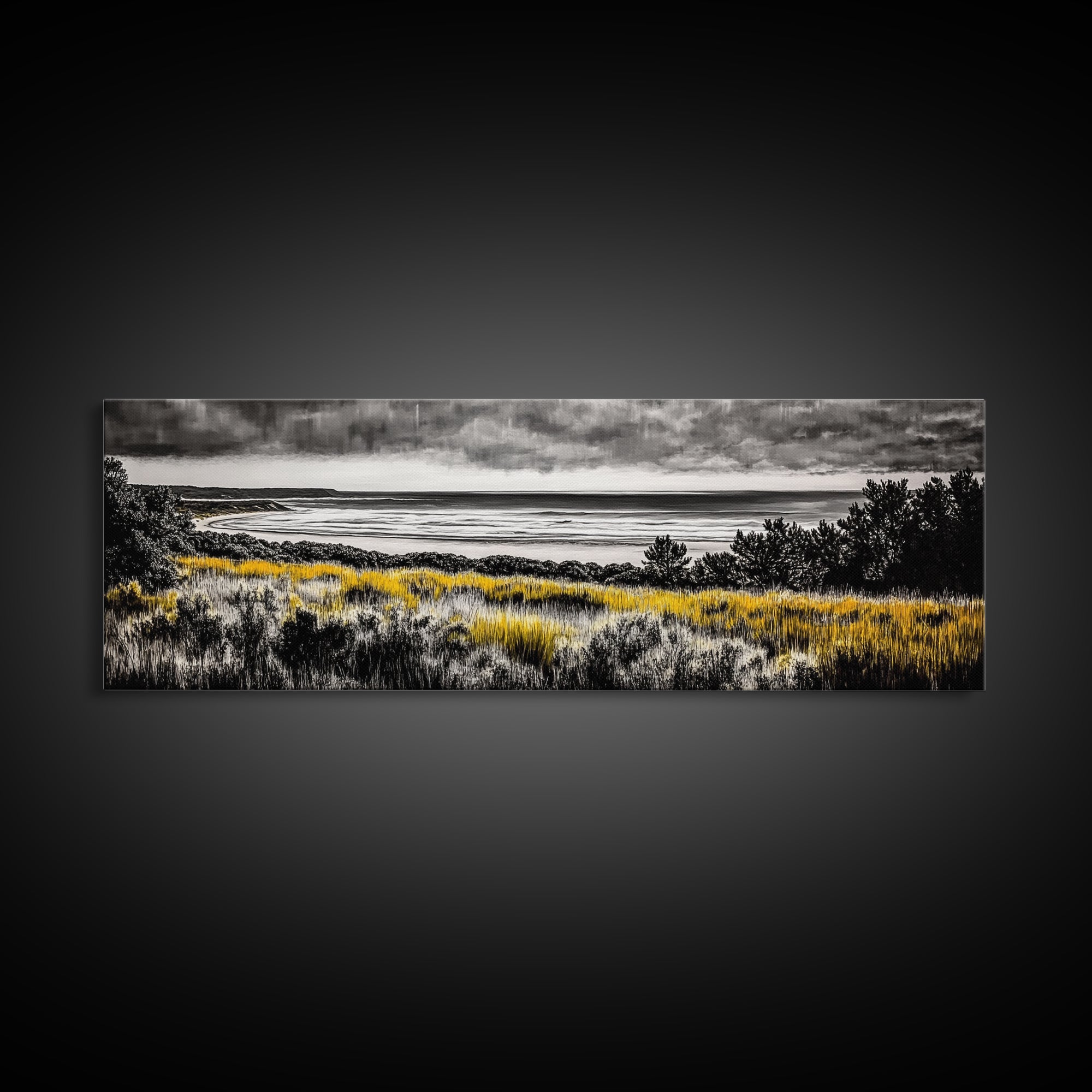 Coastal Storm, Moody Ocean Art, Dramatic Landscape, Black and Gold Print, Framed Canvas Print, Modern Wall Art, Beach House Decor