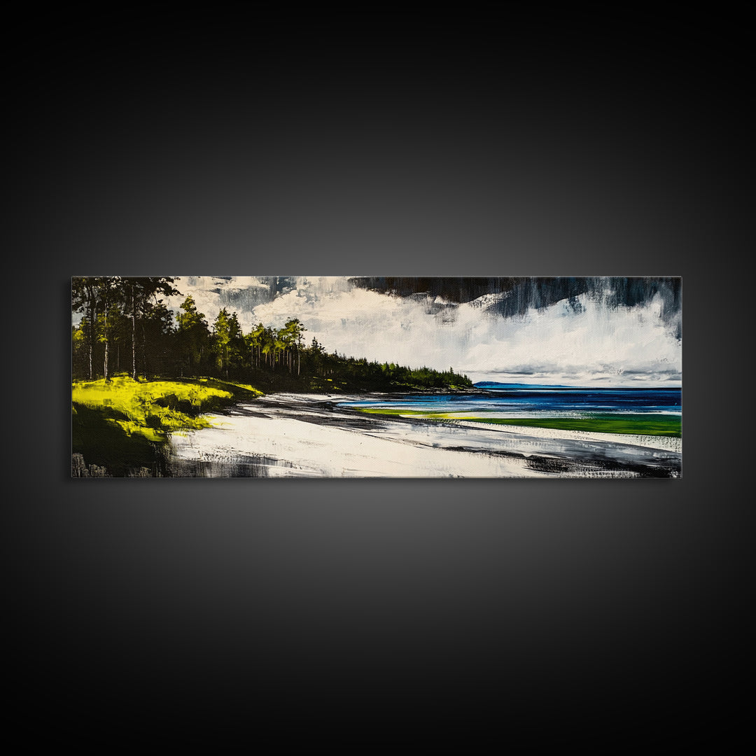 Coastal Landscape, Blue and Green Seascape, Beach Wall Art, Modern Wall Decor, Office Wall Art, Framed Canvas Print, Large Canvas Art