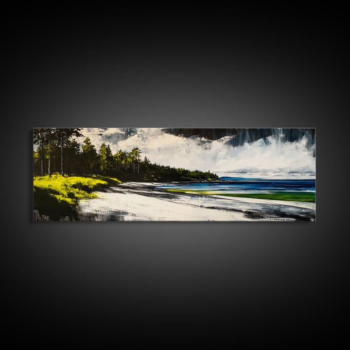 Coastal Landscape, Blue and Green Seascape, Beach Wall Art, Modern Wall Decor, Office Wall Art, Framed Canvas Print, Large Canvas Art