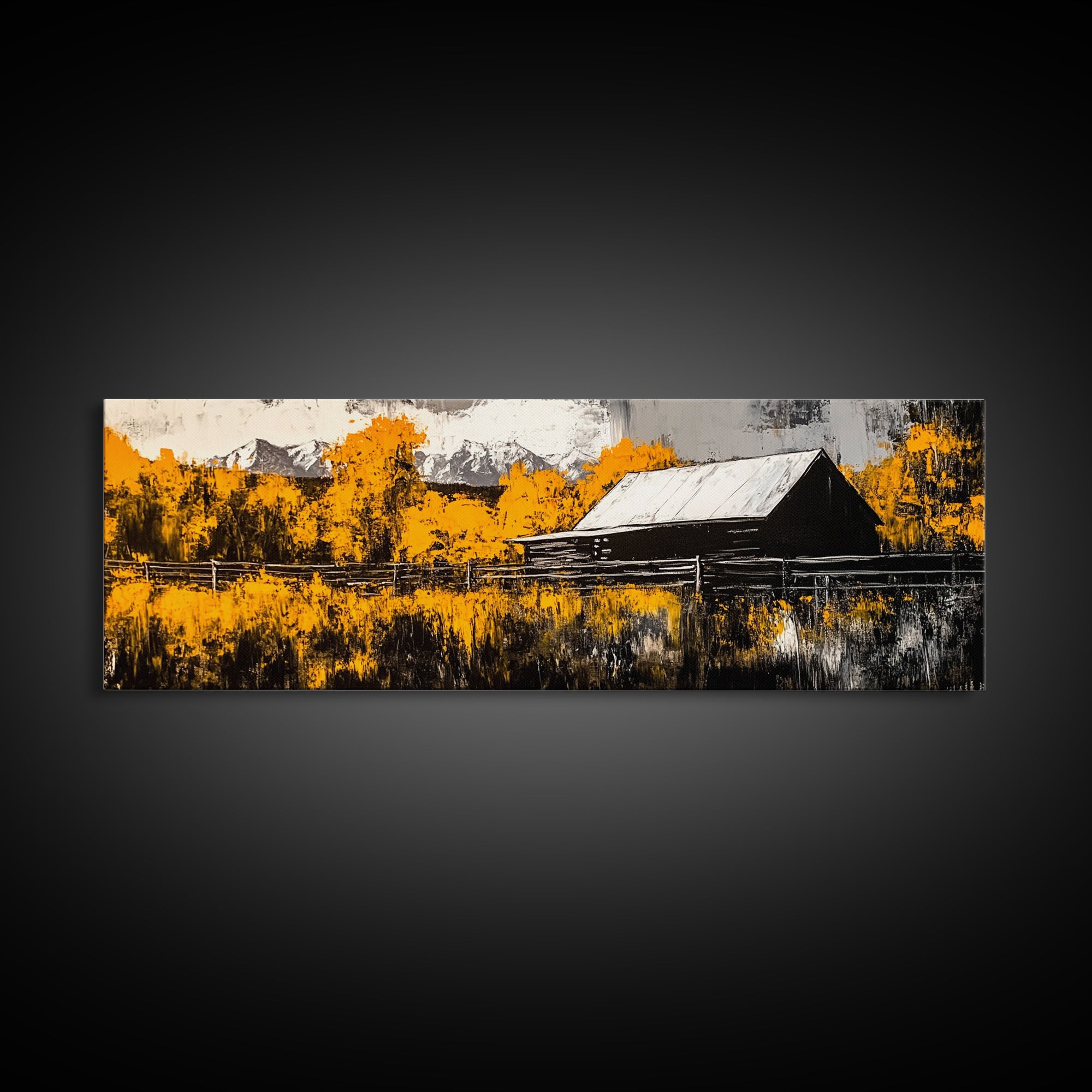 Rustic Cabin, Autumn Mountain Art, Western Wall Decor, Farmhouse Art, Fall Home Decor, Framed Canvas Print, Living Room Wall Art