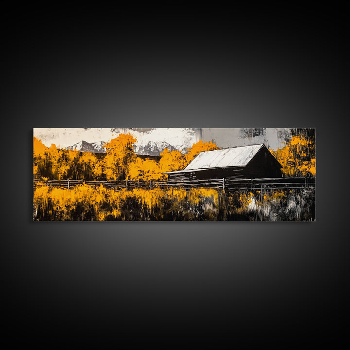 Rustic Cabin, Autumn Mountain Art, Western Wall Decor, Farmhouse Art, Fall Home Decor, Framed Canvas Print, Living Room Wall Art