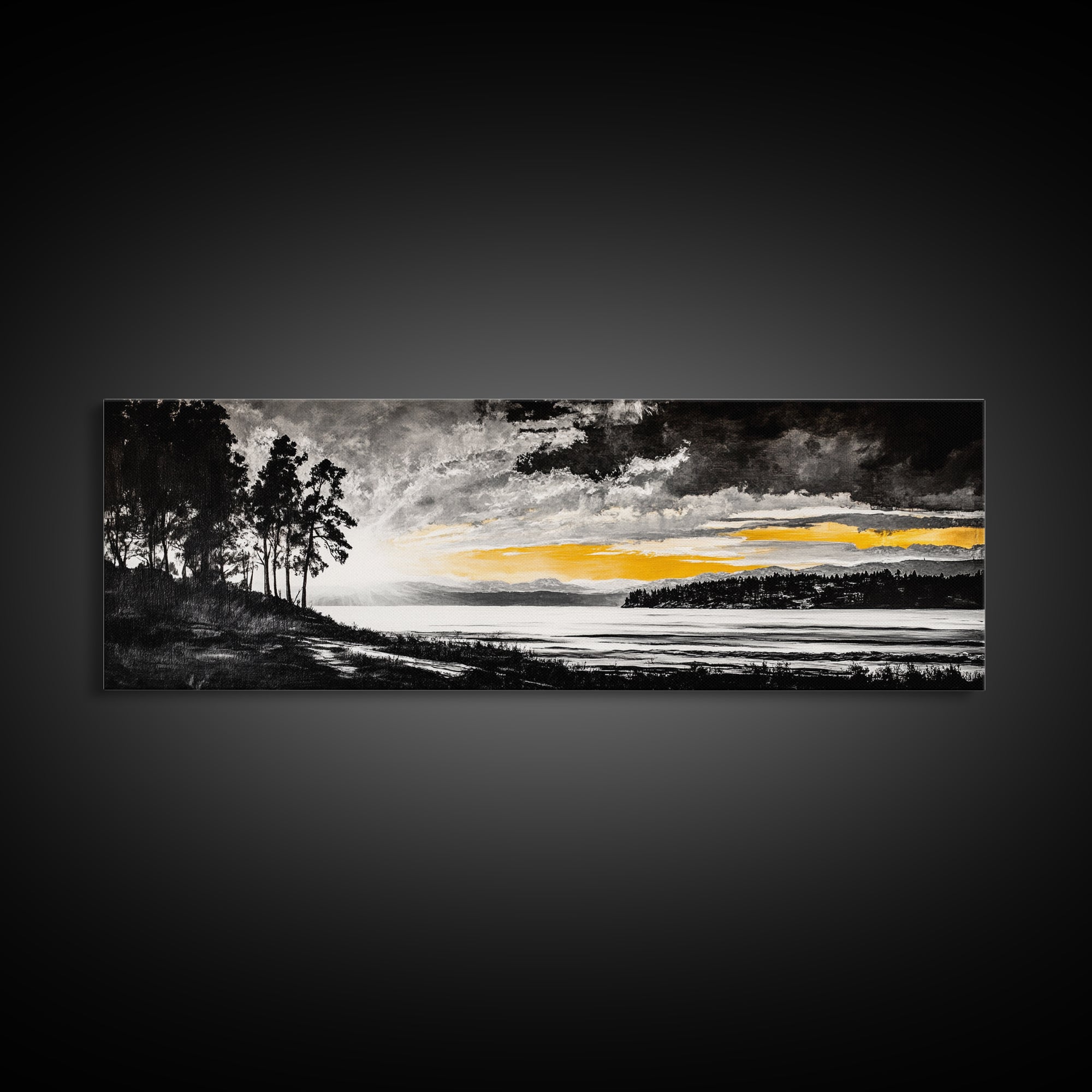 Sunset Landscape Art, Moody Sky Print, Nature Wall Decor, Mountain View Artwork, Rustic Home Decor, Warm Tones, Canvas Print